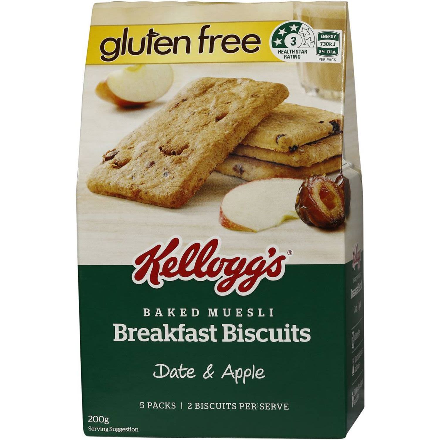 Kellogg's Baked Muesli Date & Apple Gluten Free Snack Biscuits, 200 Gram