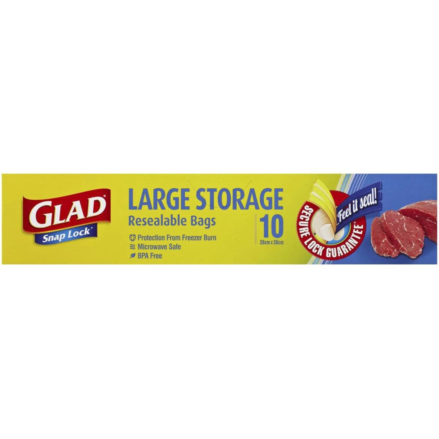 Glad Snaplock Large Storage Resealable Bags, 10 Each