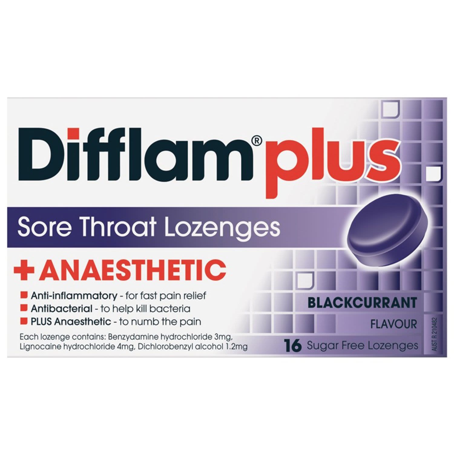 Difflam Plus Sore Throat Lozenges + Anaesthetic Blackcurrant, 16 Each