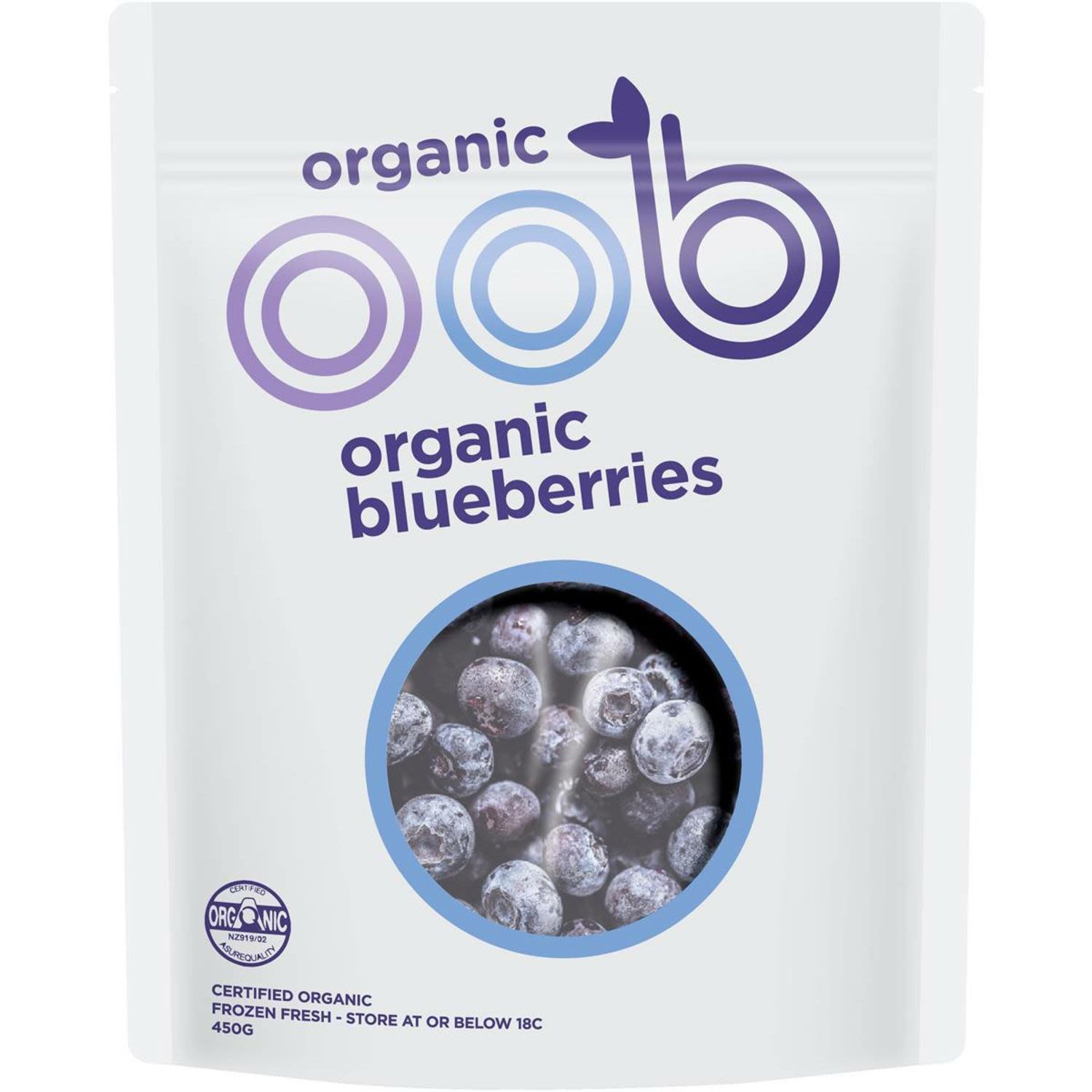 Oob Organic Frozen Blueberries, 450 Gram