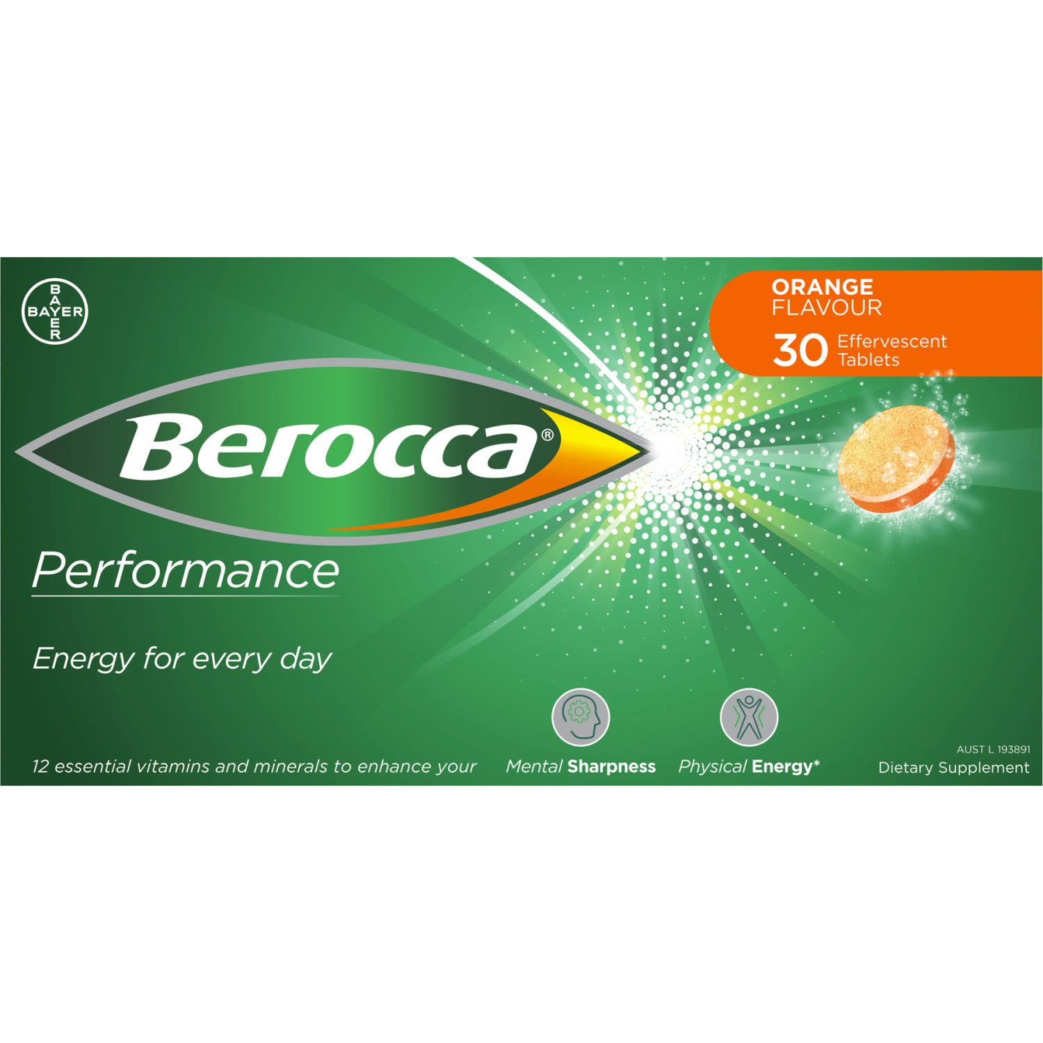 Berocca Vitamin B & C Orange Flavour Energy Effervescent Tablets, 30 Each