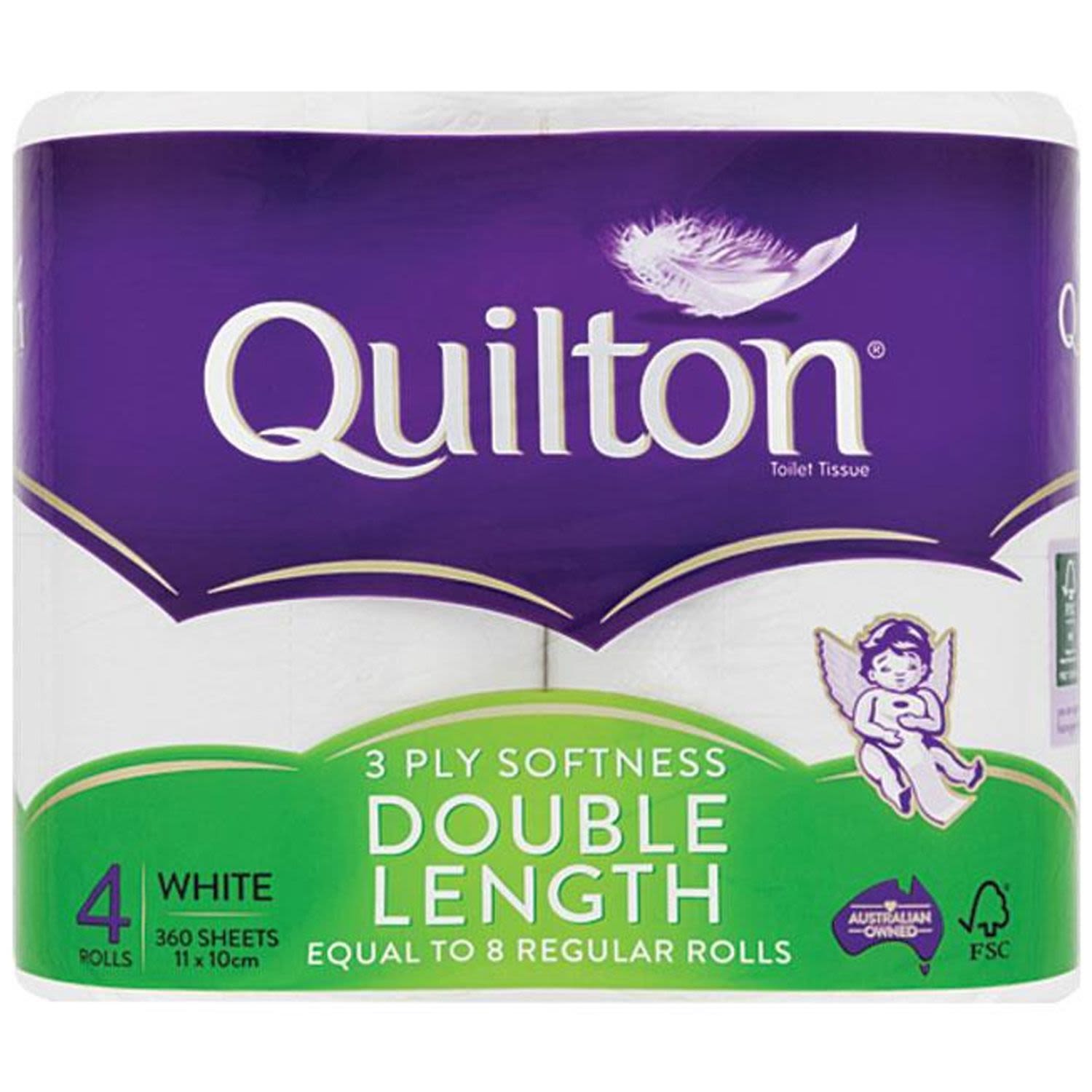 Quilton Toilet Roll White 3ply Double Length, 4 Each