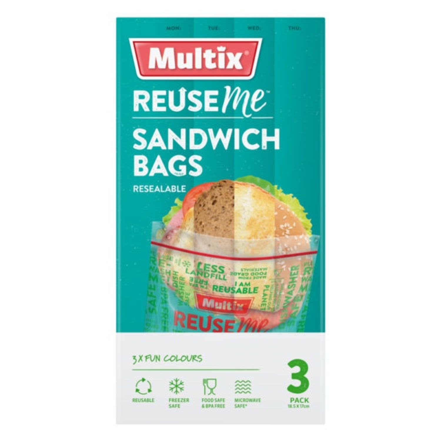 Multix Sandwich Bag Reusable, 3 Each