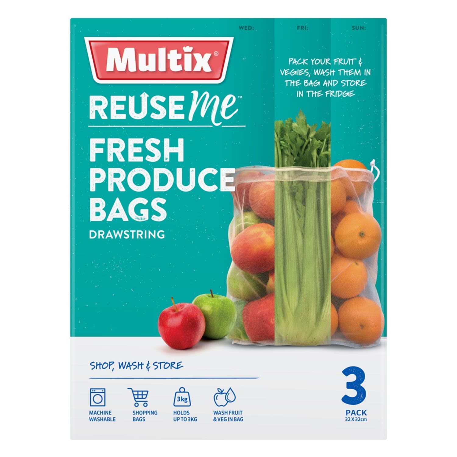 Multix Produce Bags Reusable, 3 Each