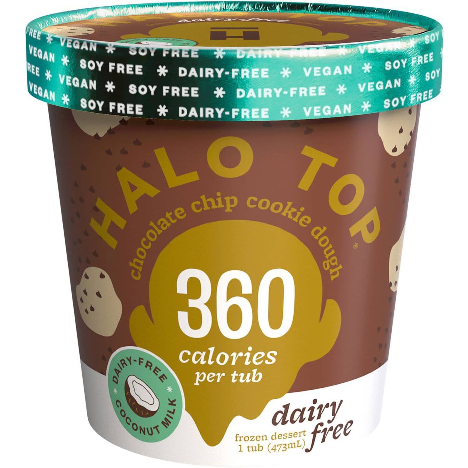 Halo Top Dairy Free Choc Chip Cookie Dough Frozen Dessert, 473 Millilitre