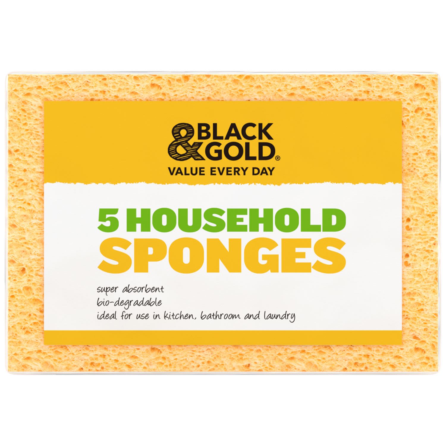 Black & Gold Household Sponge, 5 Each