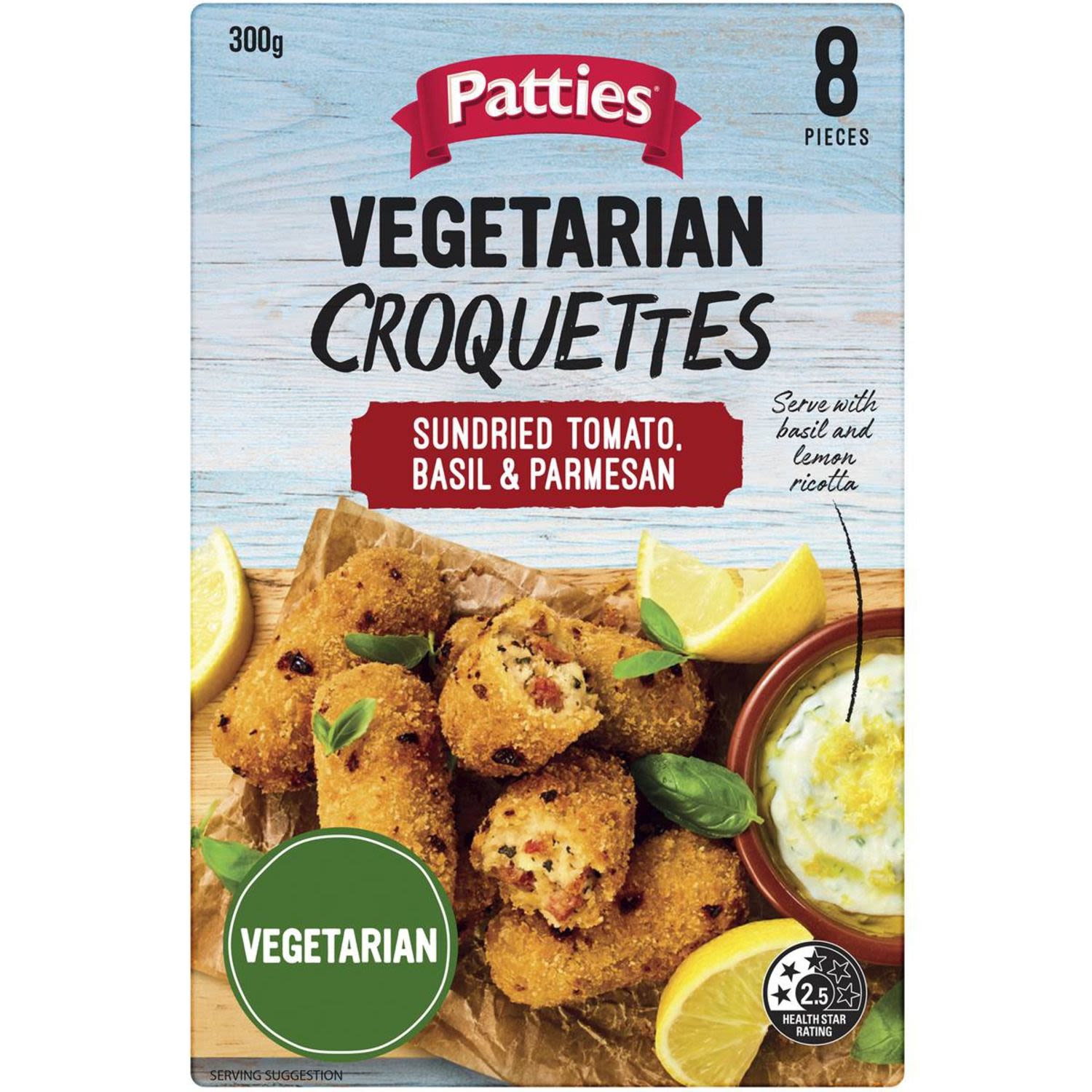 Patties Vegetarian Croquettes Sundried Tomato, Basil & Parmesan, 300 Gram