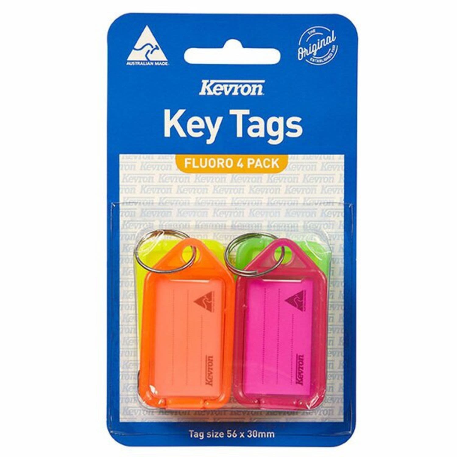 Kevron Key Tags Fluoro Assorted, 4 Each