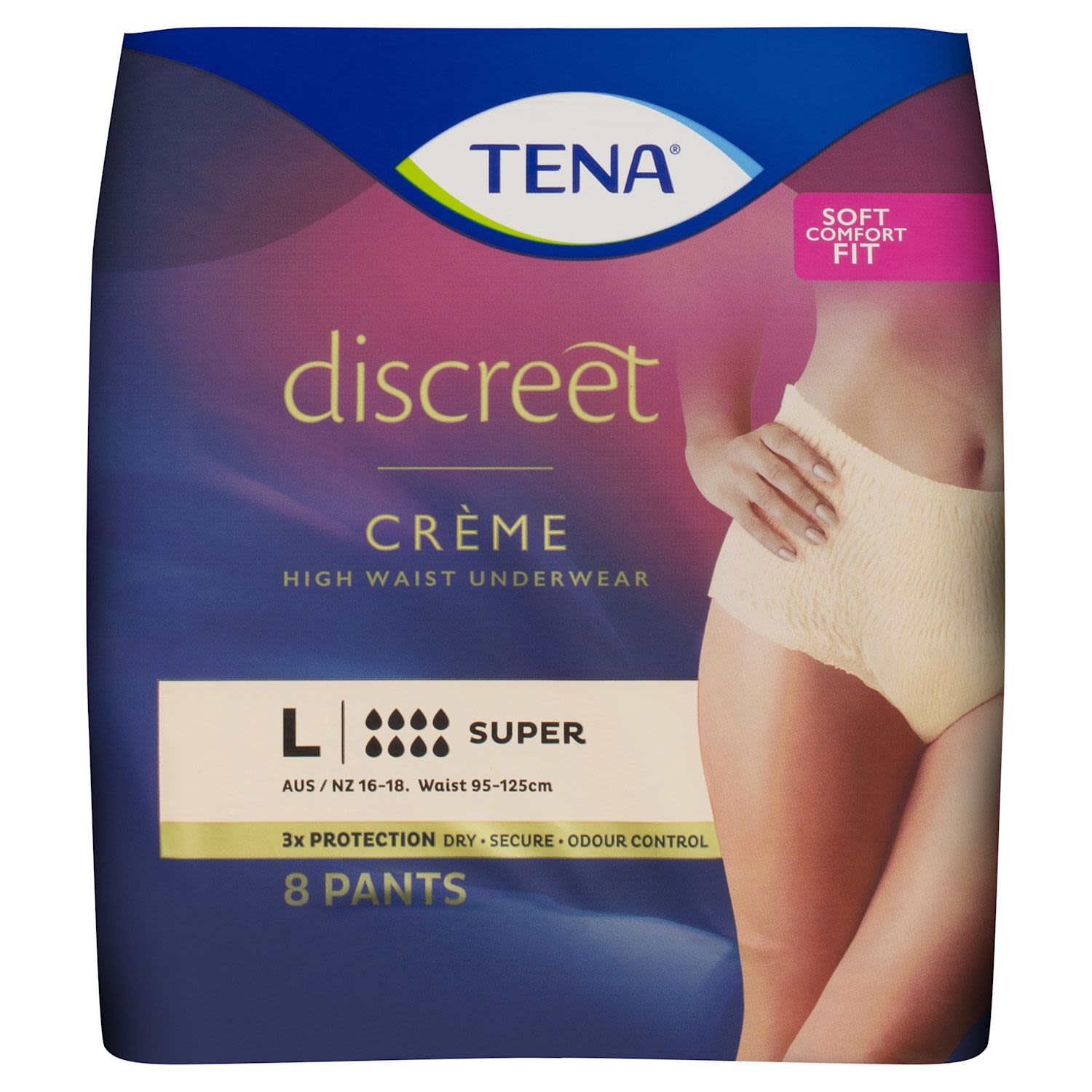 Tena Discreet High Waist Underwear Creme Super Large