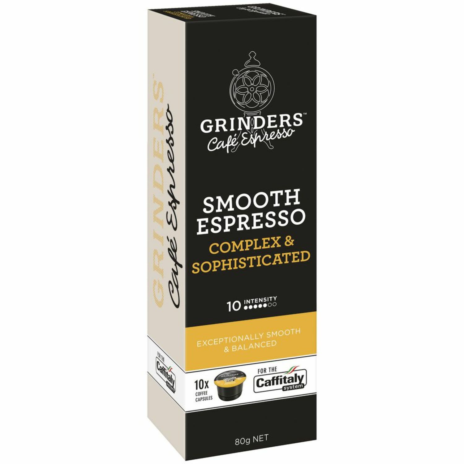 Grinders Smooth Espresso Coffee Capsules, 10 Each