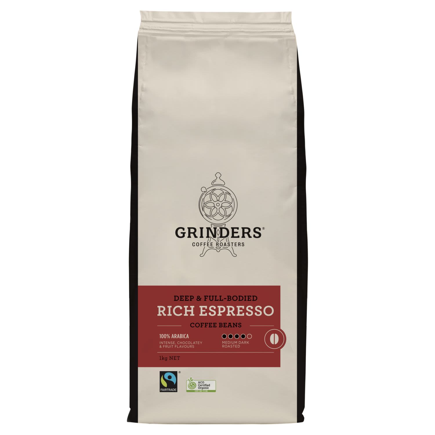 Grinders Coffee Roasters Deep & Full Bodied Rich Espresso Coffee Beans, 1 Kilogram