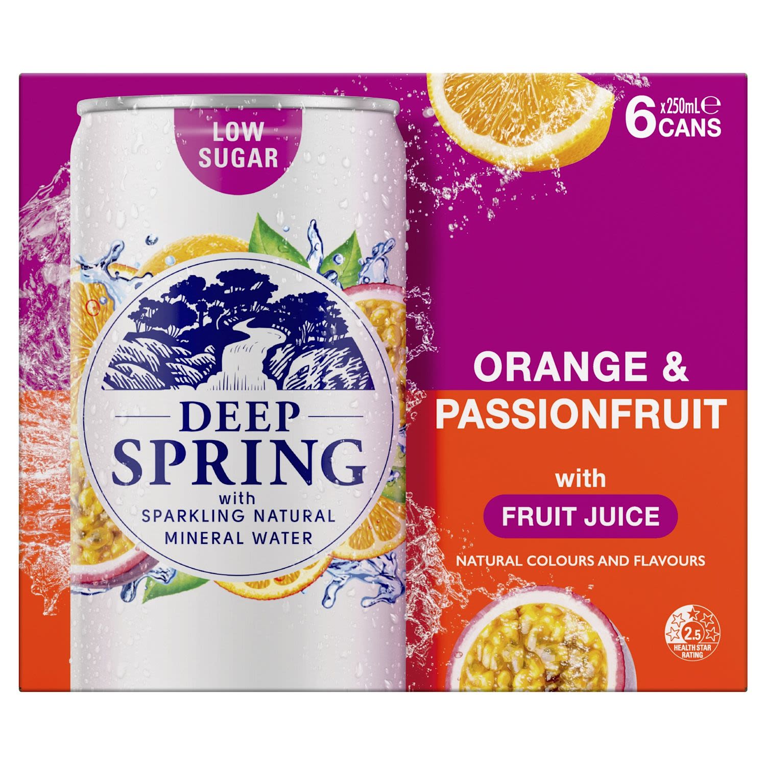 Deep Spring Mineral Water Sparkling Drink Orange Passionfruit Cans