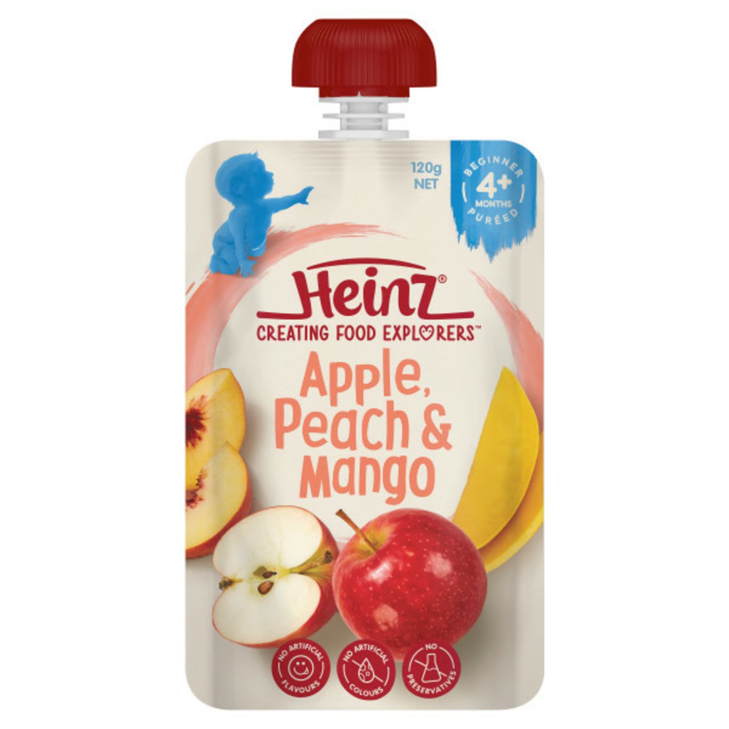 Heinz Apple, Peach & Mango Baby Food Pouch 4+ months, 120 Gram