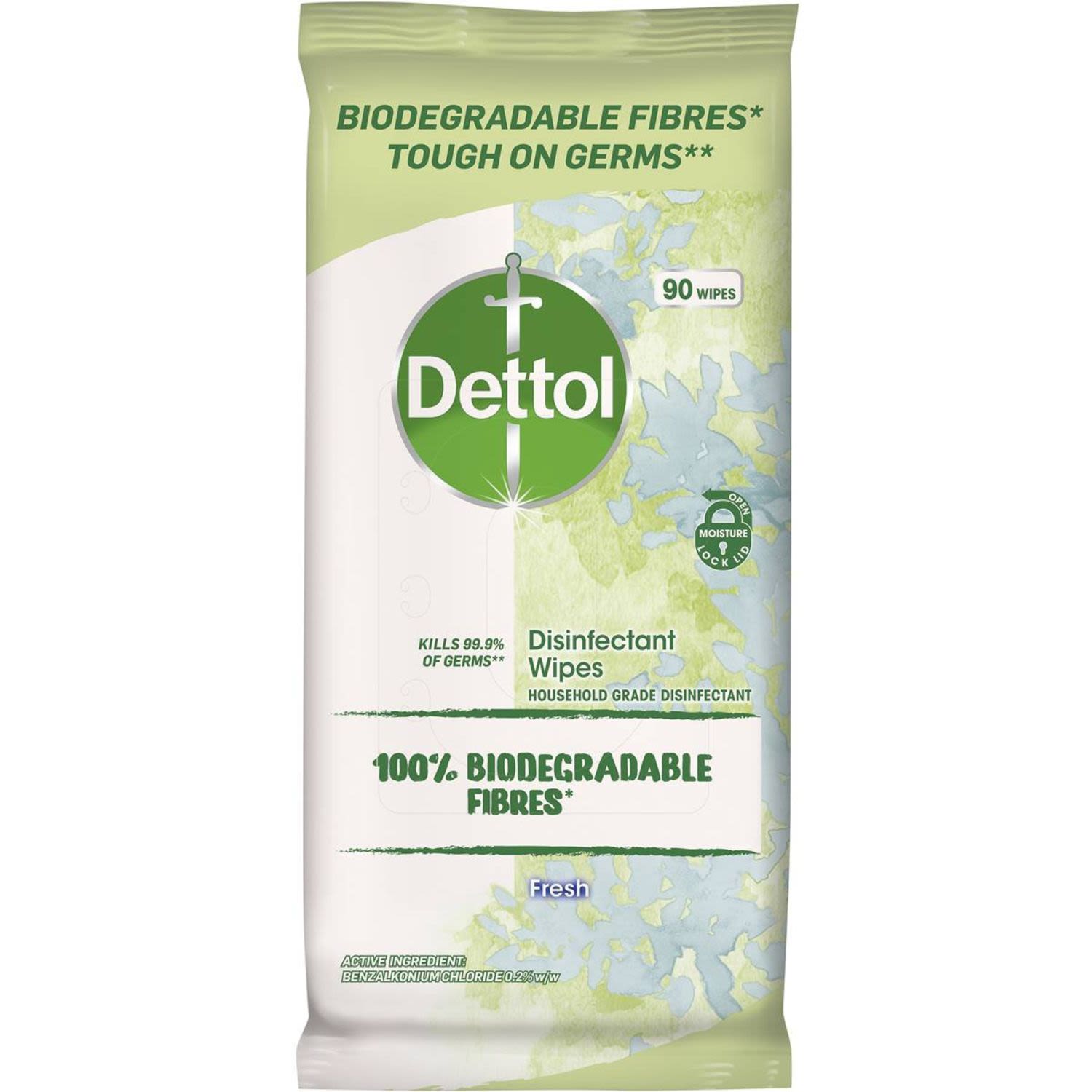 Dettol 100% Biodegradable Disinfectant Wipes Fresh, 90 Each