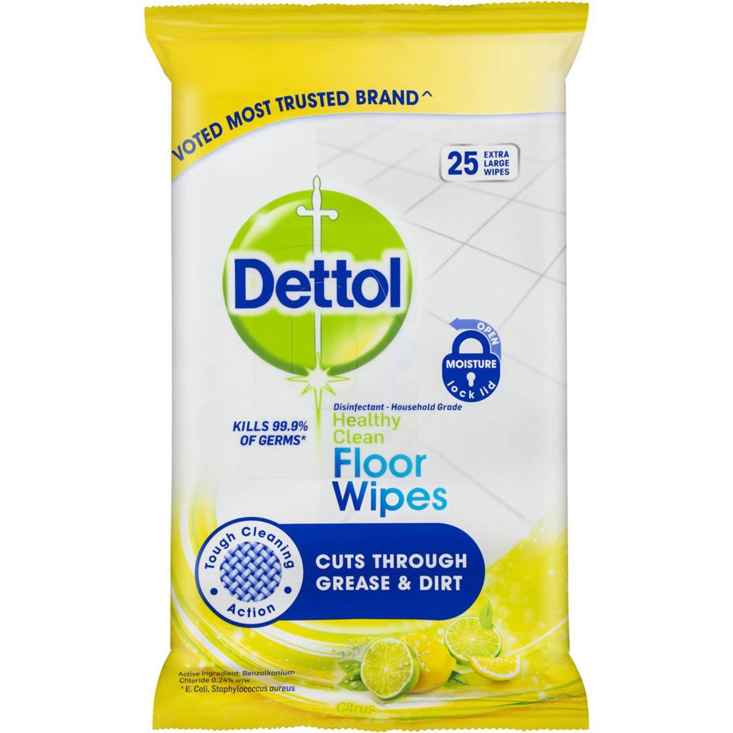 Dettol Antibacterial Floor Cleaning Wipes Lemon And Lime, 25 Each