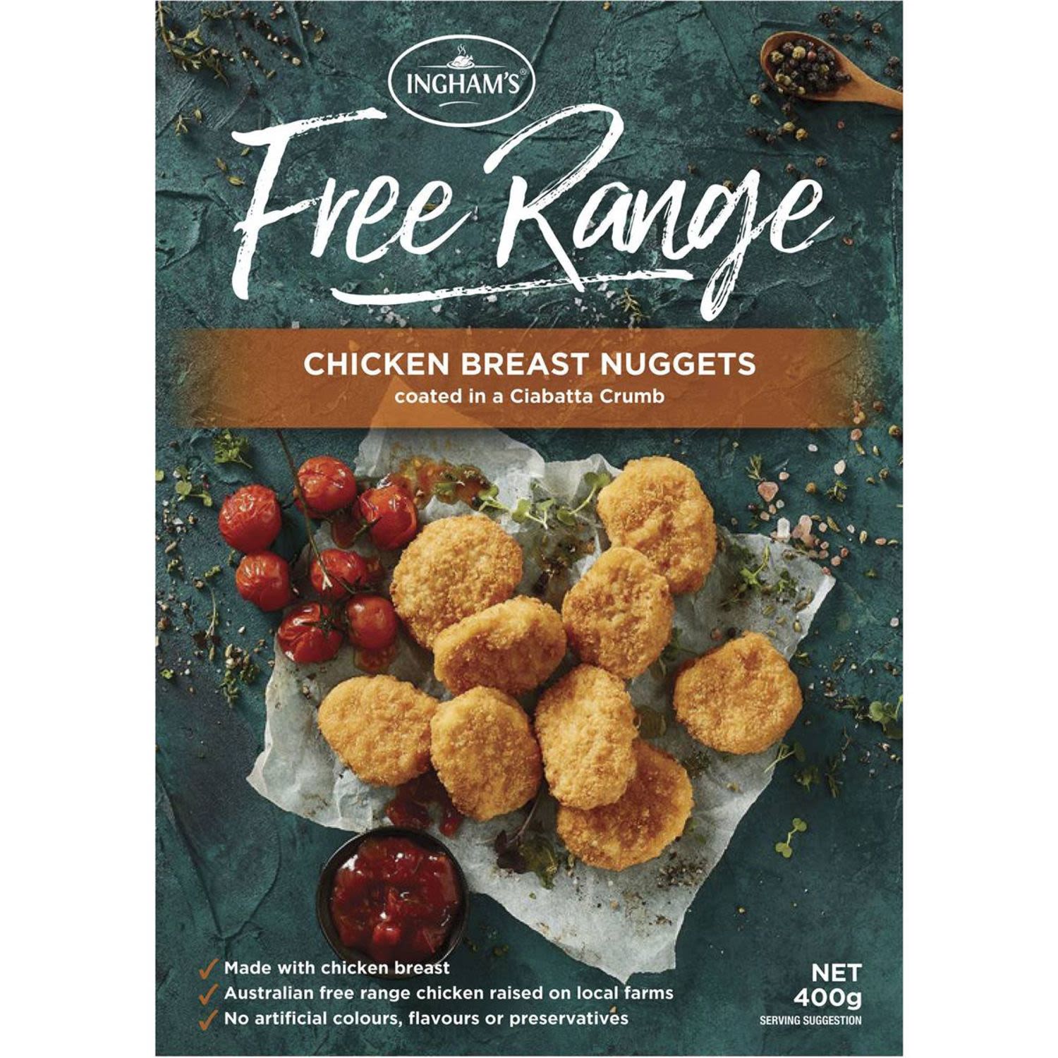 Ingham's Free Range Chicken Breast Ciabatta Nuggets, 400 Gram