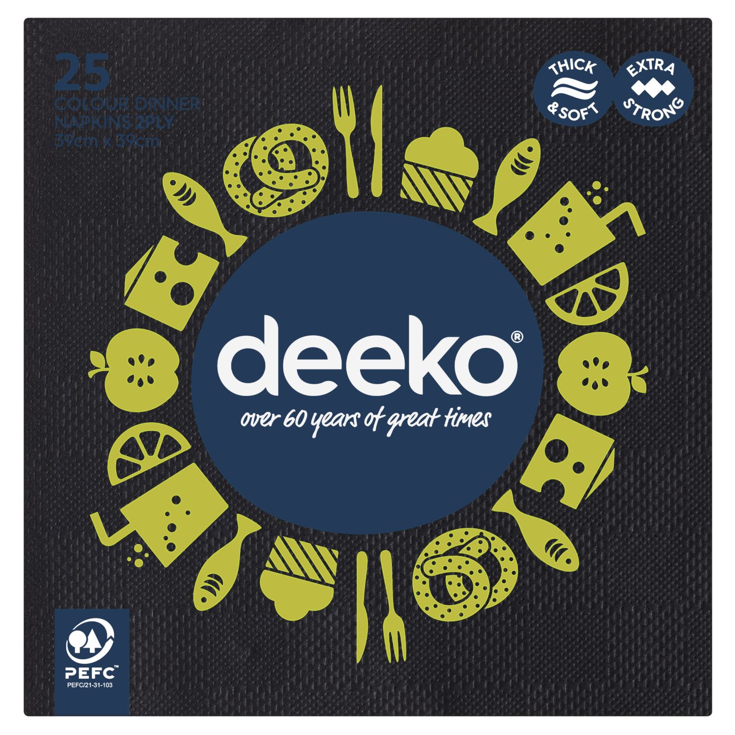 Deeko 2 Ply Black Dinner Napkins, 25 Each