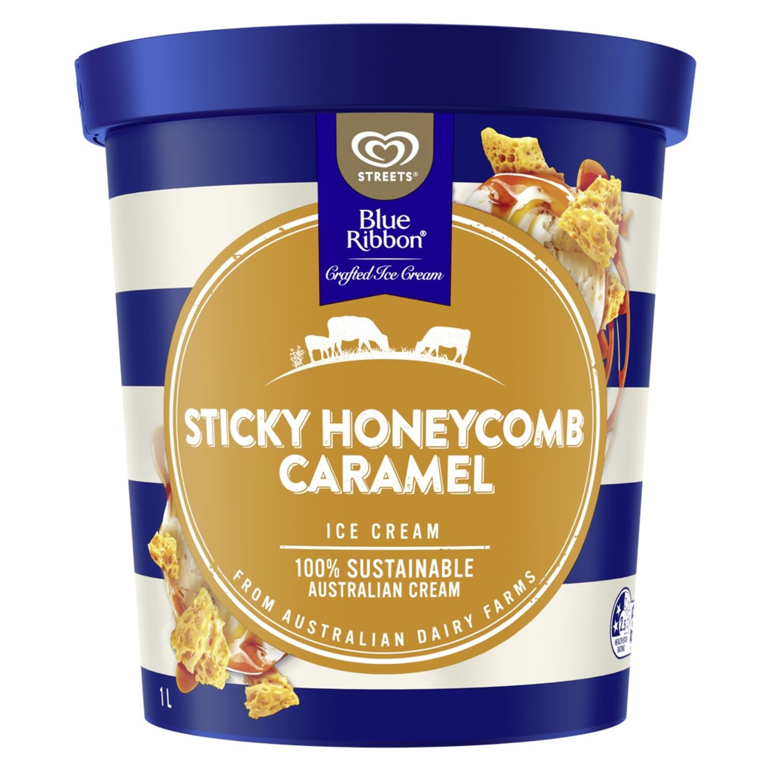 Blue Ribbon Ice Cream Sticky Honeycomb Caramel , 1 Litre