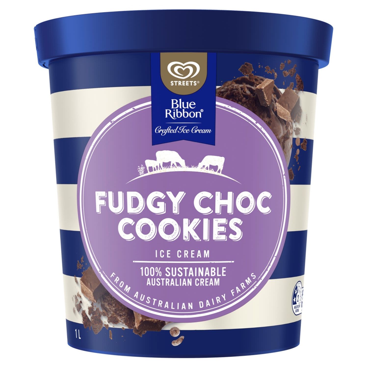 Blue Ribbon Ice Cream Fudgy Choc Cookies, 1 Litre