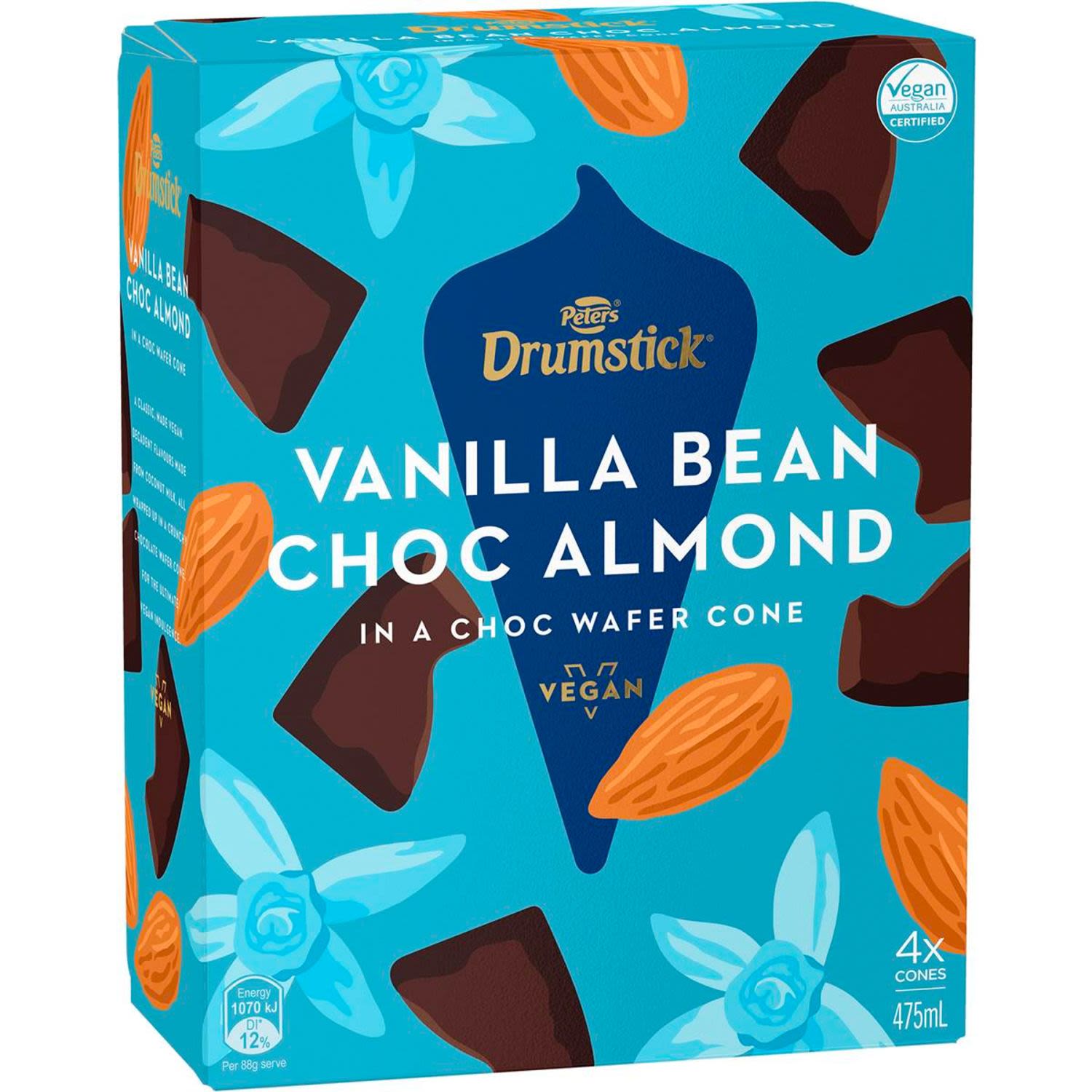 Peters Drumstick Vegan Vanilla Bean Choc Almond Cones, 4 Each