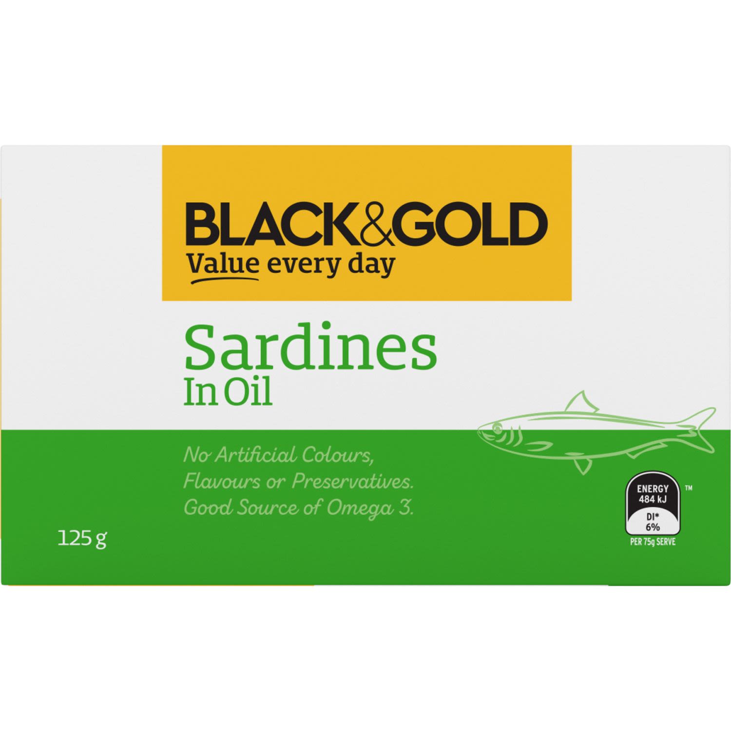 Black & Gold Sardines In Oil, 125 Gram