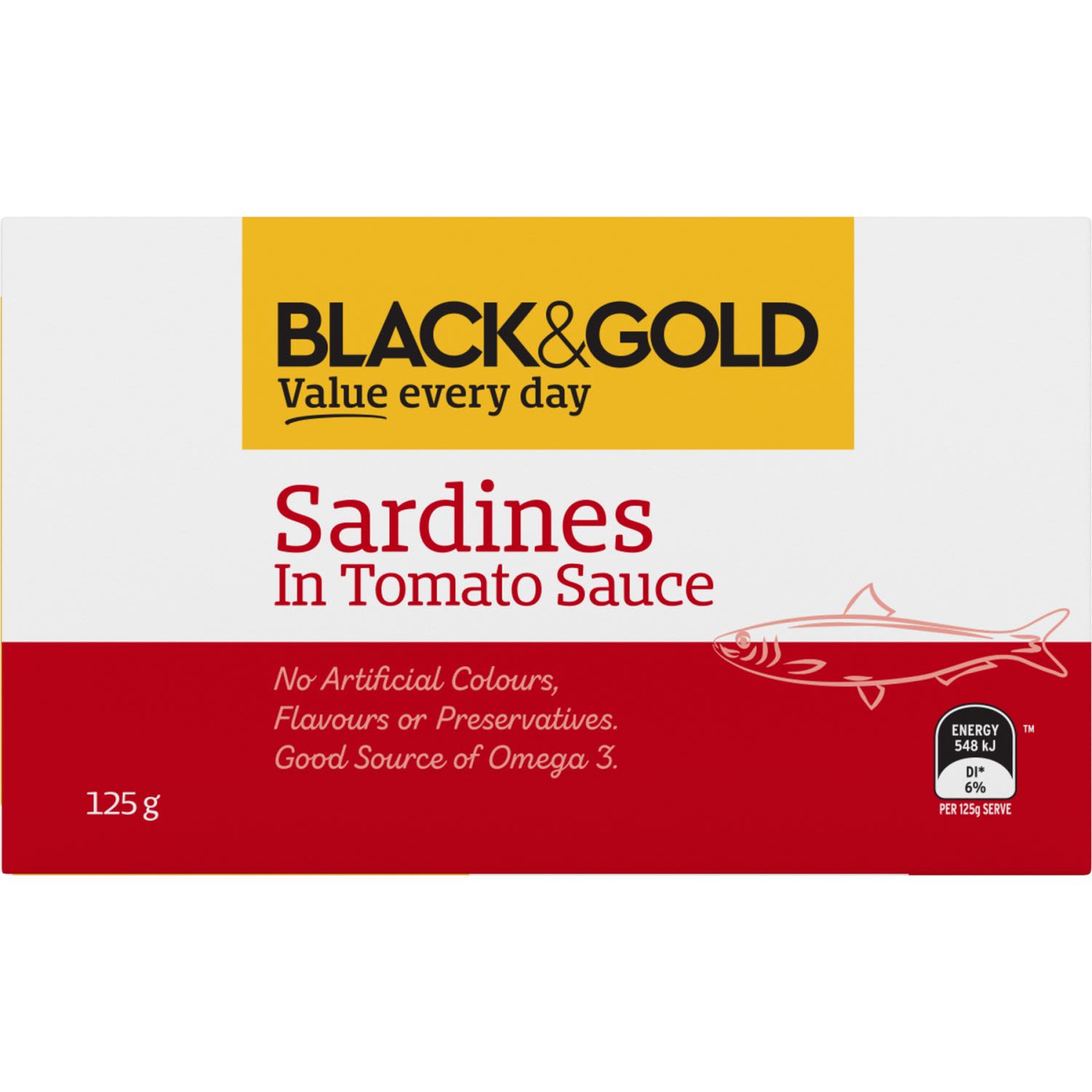 Black & Gold Sardines In Tomato Sauce, 125 Gram