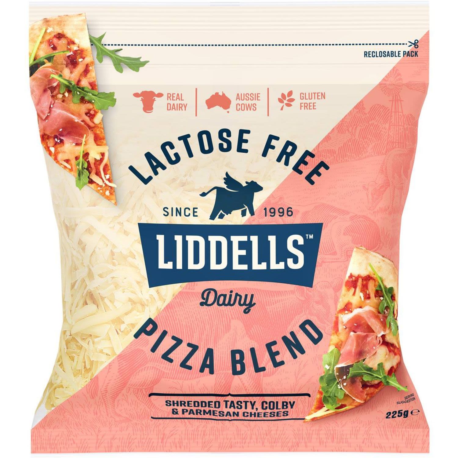 Liddells Lactose Free Shredded Pizza Blend Cheese, 225 Gram