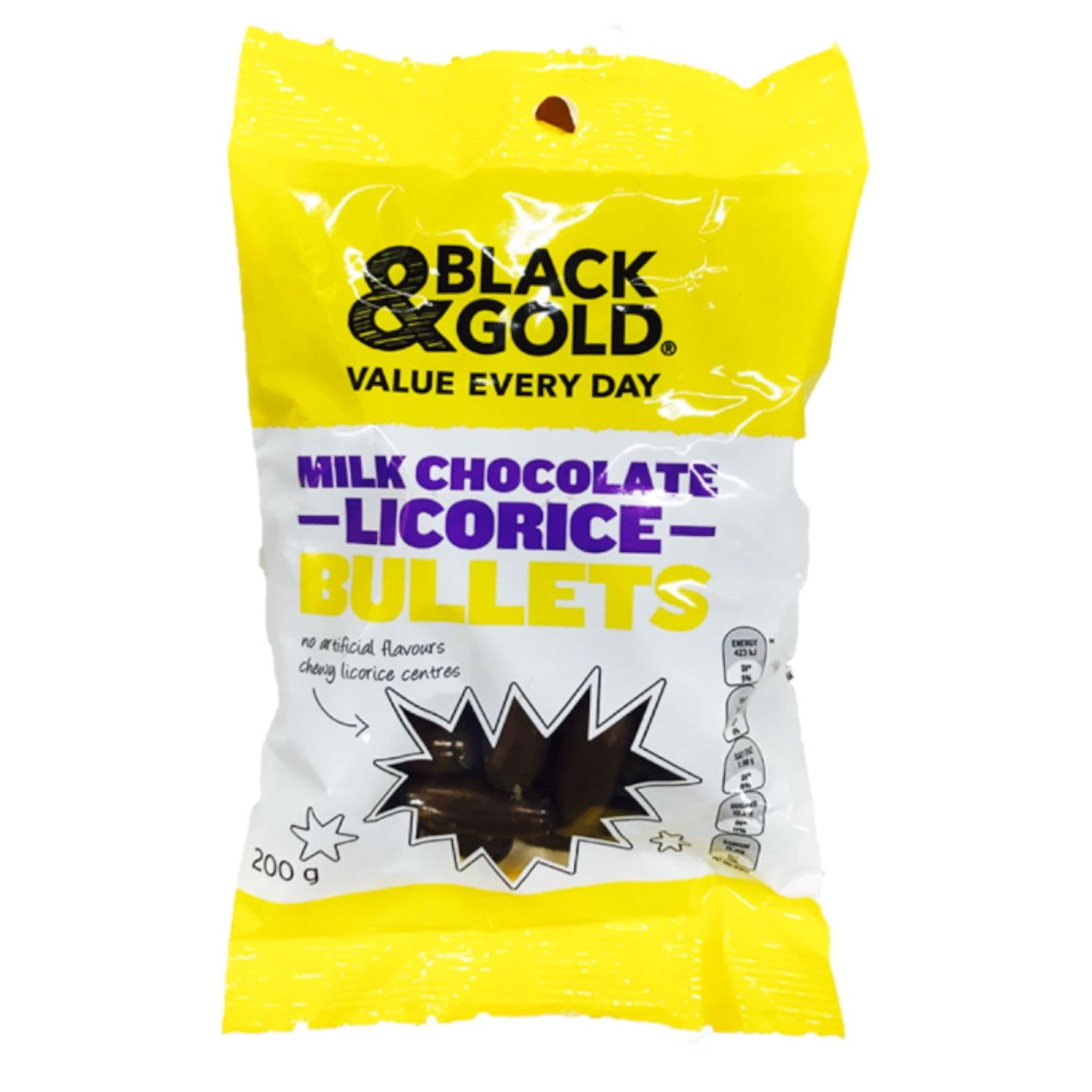 Black & Gold Milk Chocolate Licorice Bullet, 200 Gram