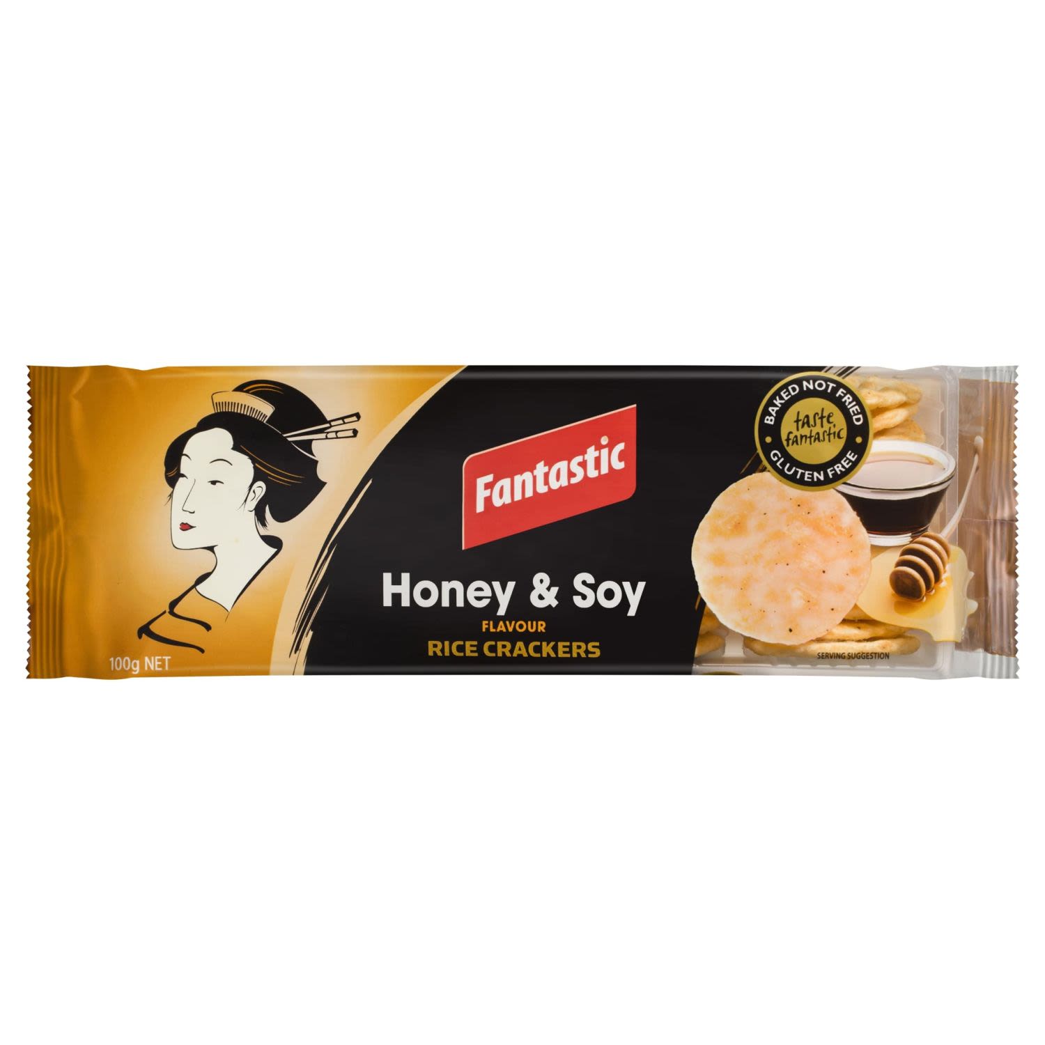 Fantastic Rice Crackers Honey & Soy, 100 Gram