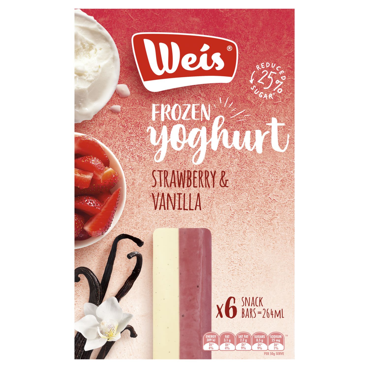 Weis Frozen Yoghurt Strawberrry Vanilla Gluten-Free, 264 Millilitre