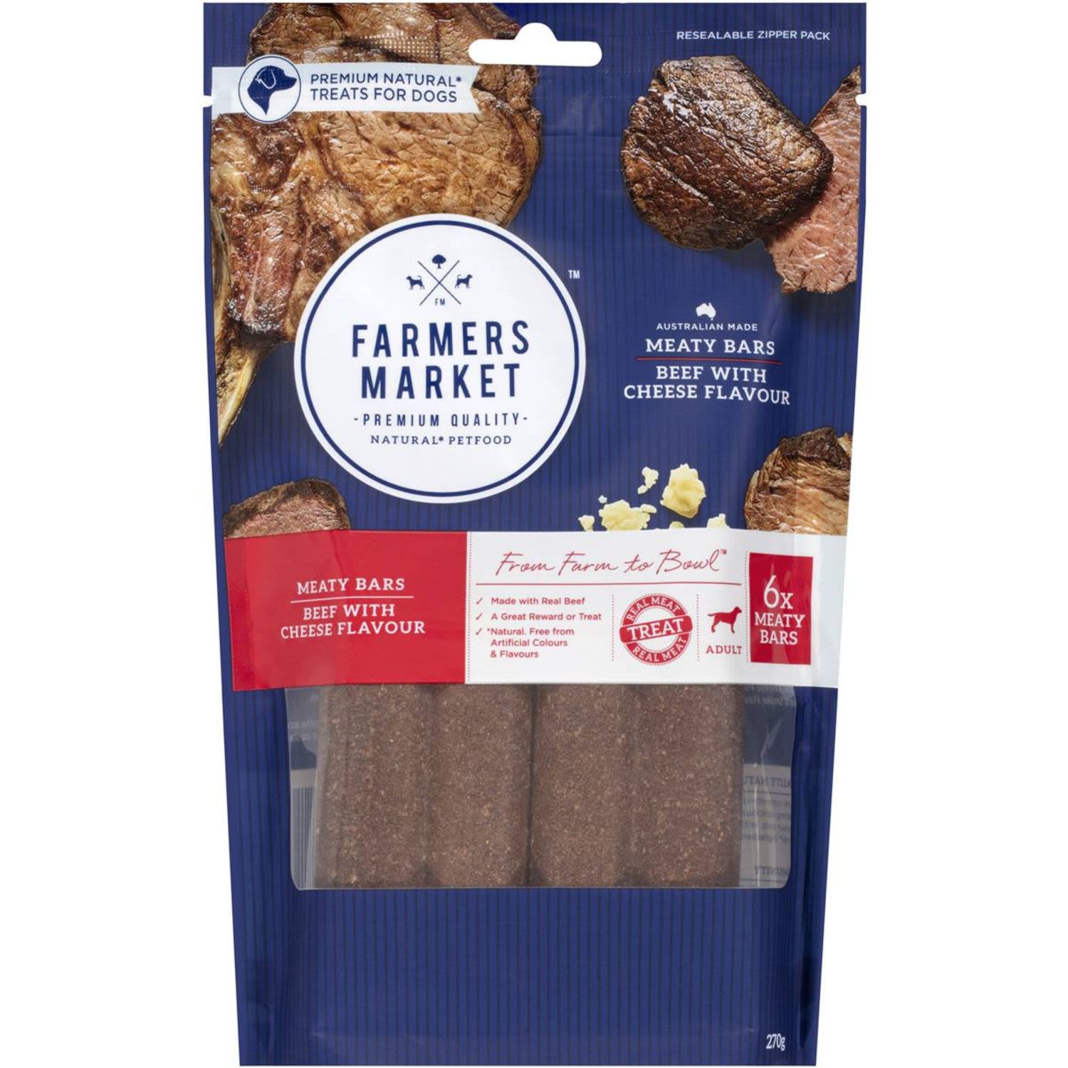 Farmers Market Meaty Bars Beef With Cheese Flavour Dog Treats, 270 Gram