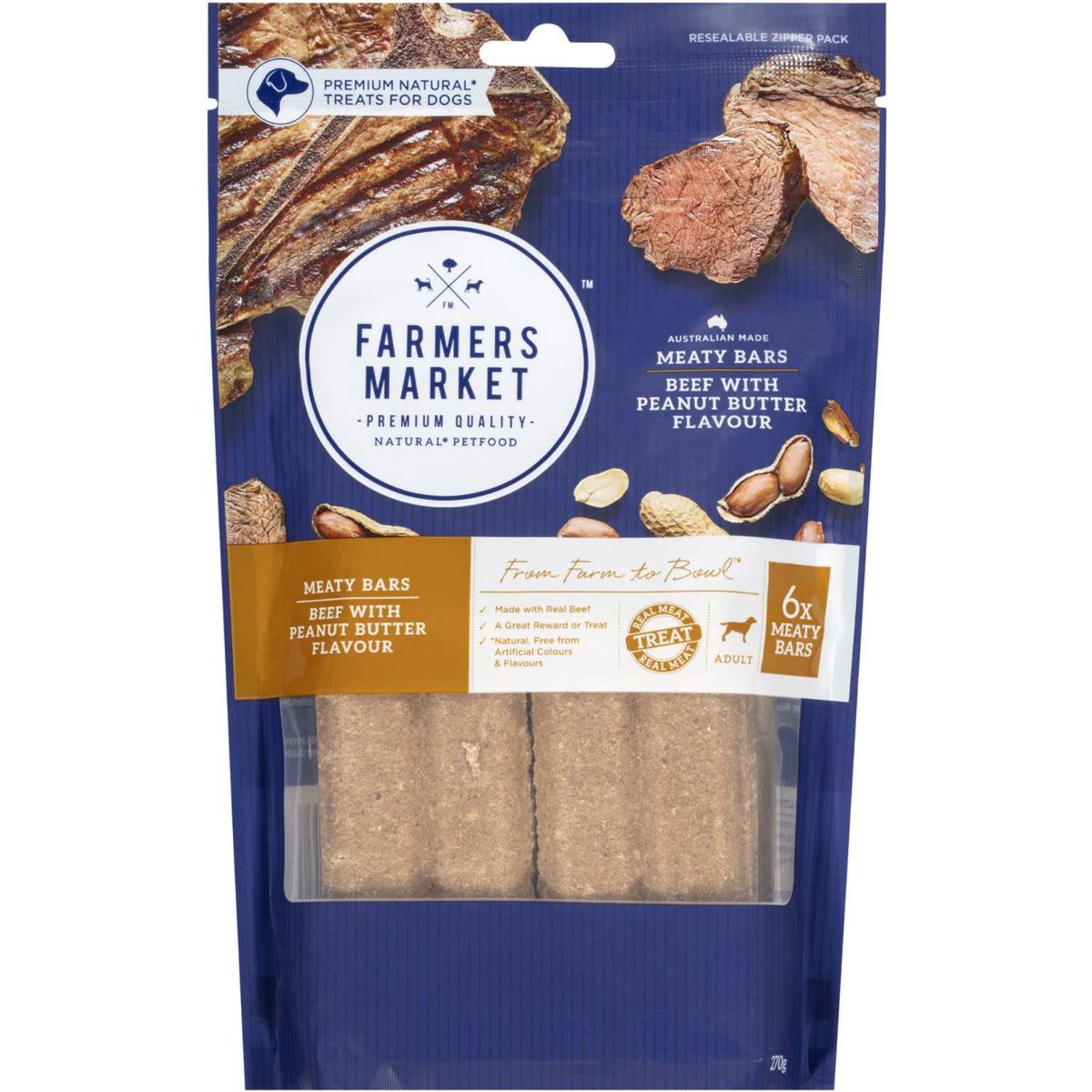 Farmers Market Meaty Bars Beef With Peanut Butter Flavour Dog Treats, 270 Gram