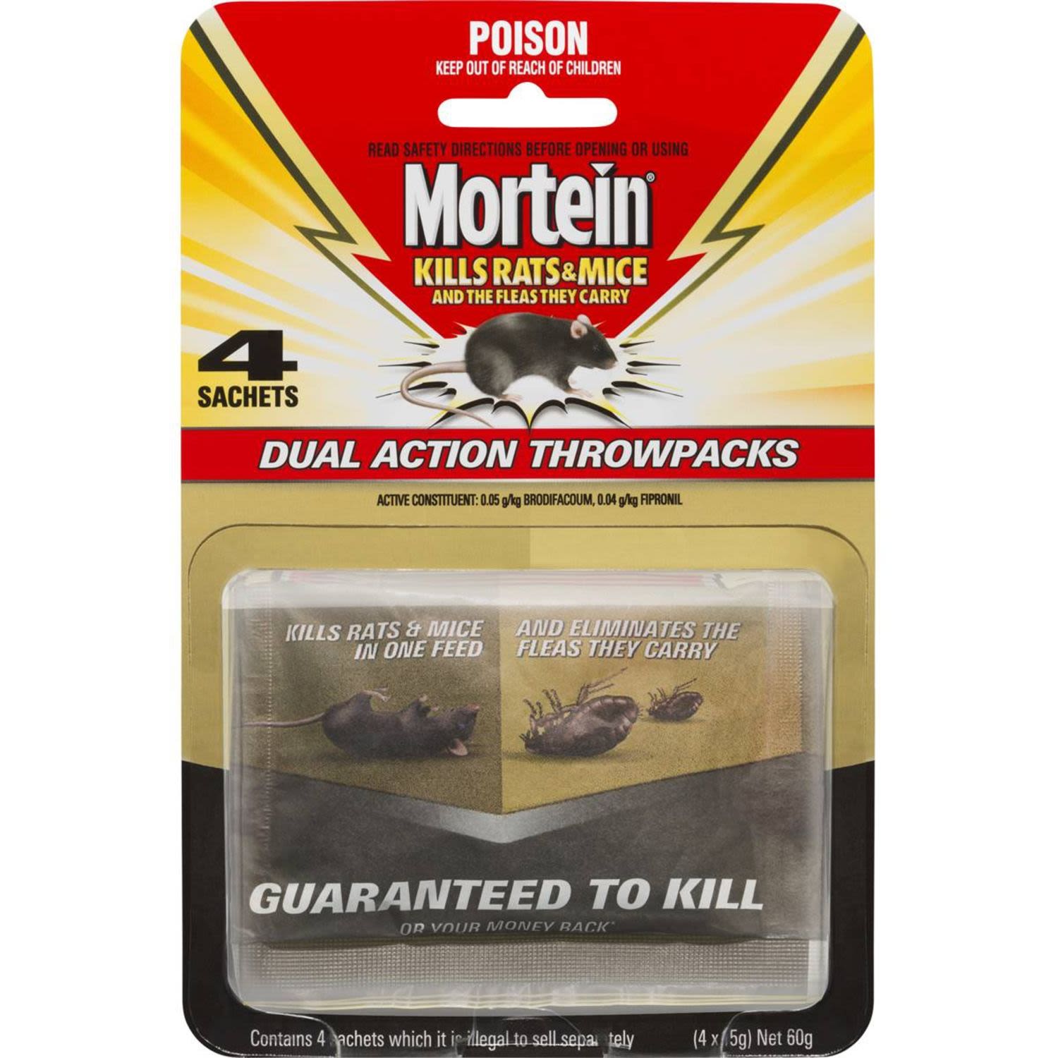 Mortein Kills Rats & Mice Throwpacks, 4 Each