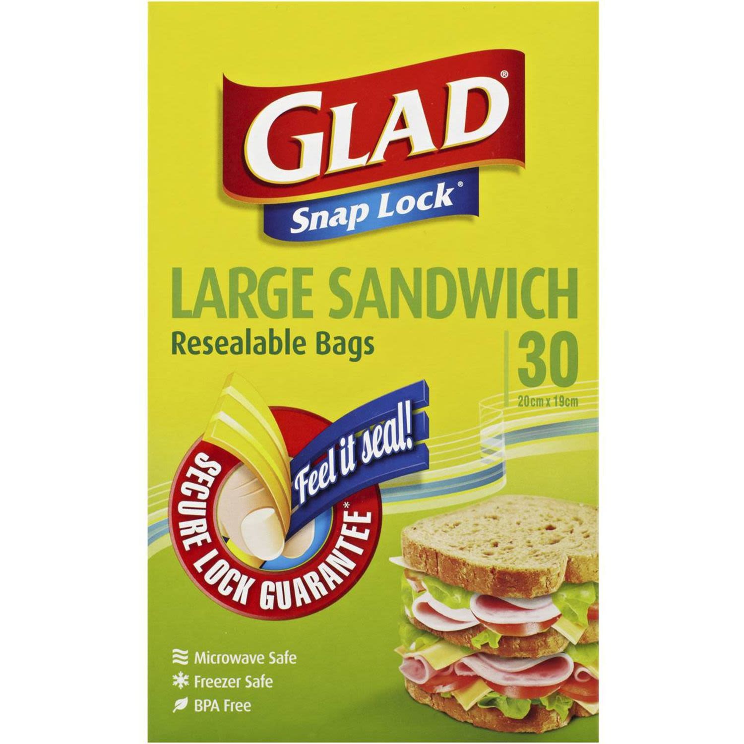 Glad Snap Lock Resealable Large Sandwich Bags, 30 Each