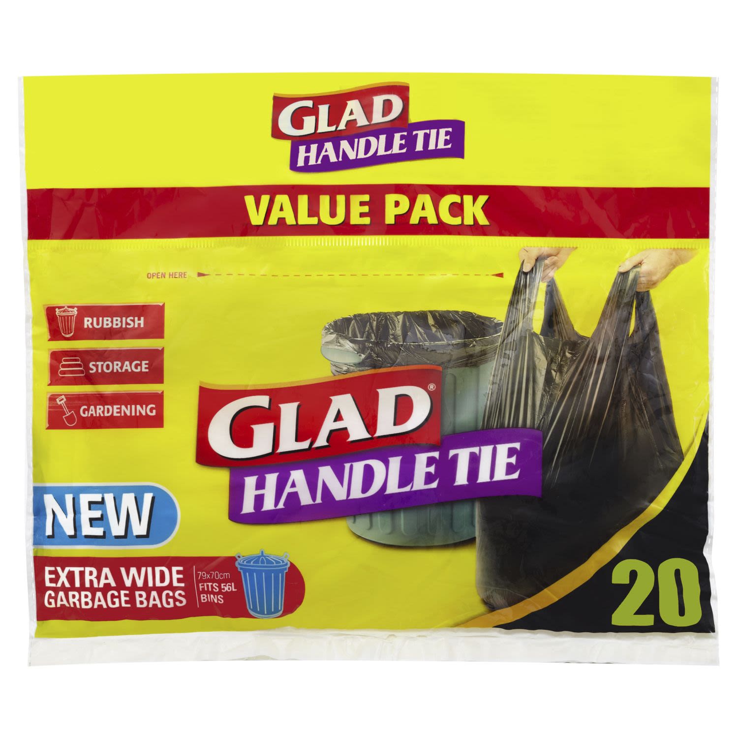 Glad Handle Tie Garbage Bag, 20 Each
