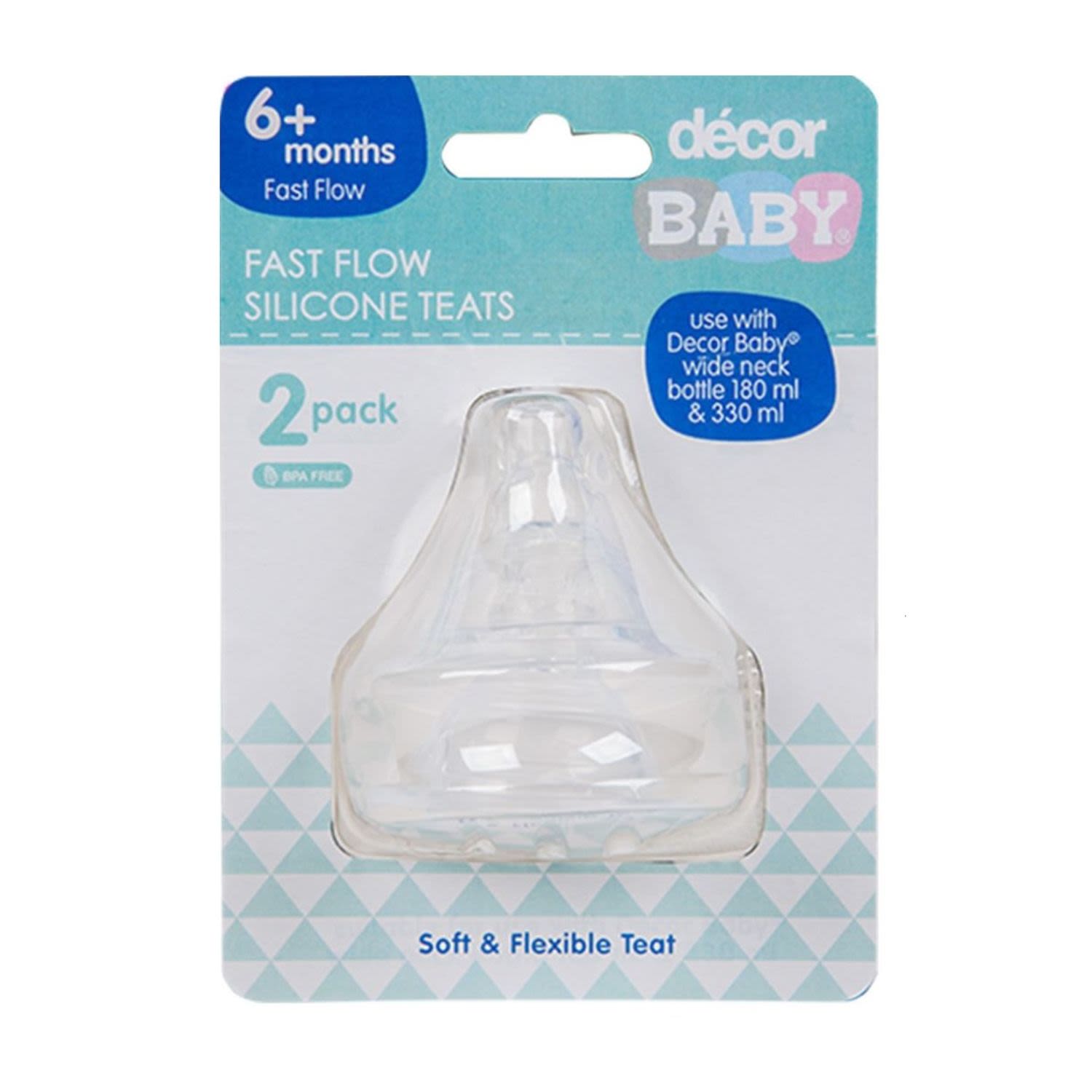 Decor Silicone Teats With Fast Flow, 2 Each