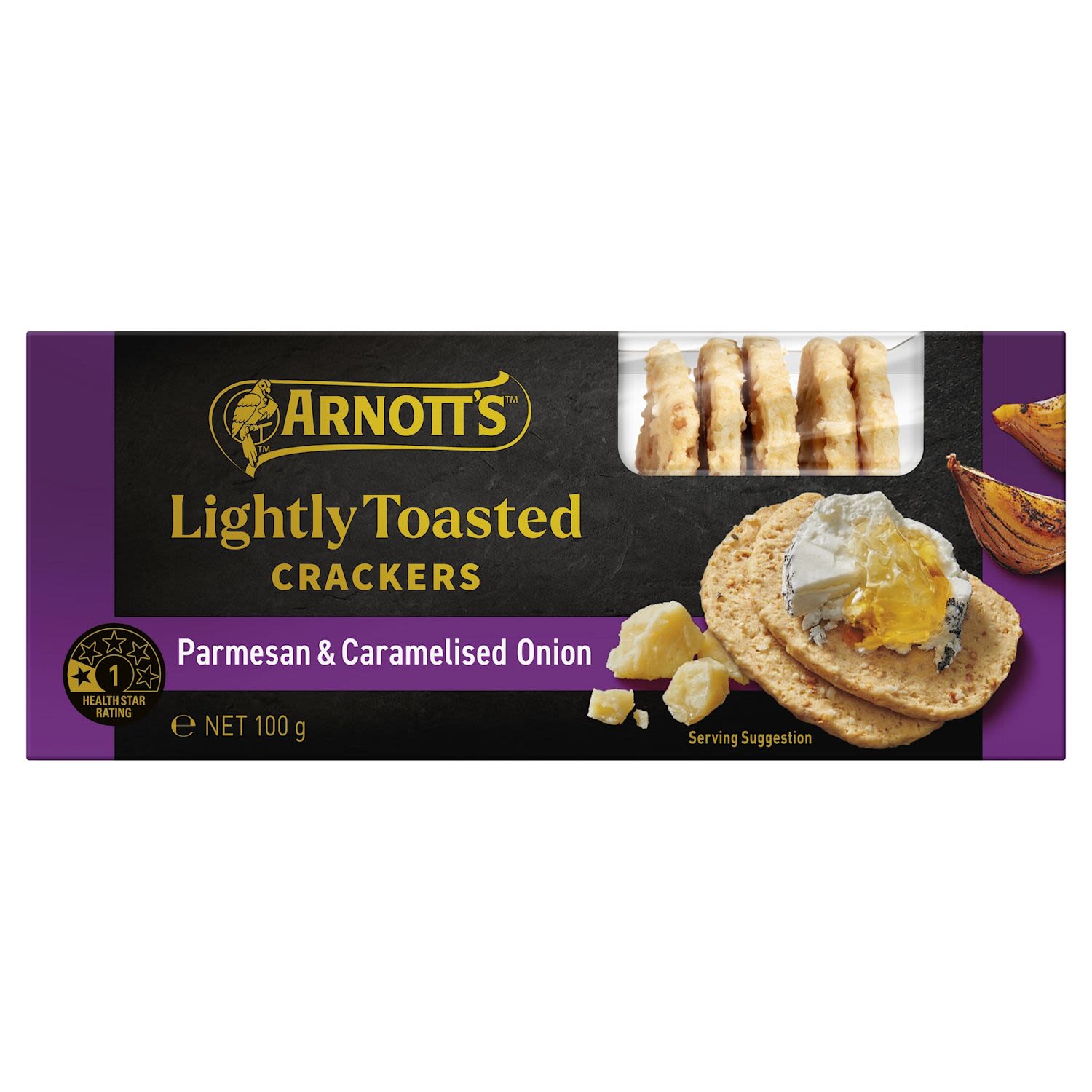 Arnott's Gold Label Lightly Toasted Crackers Parmesan Caramelised Onion