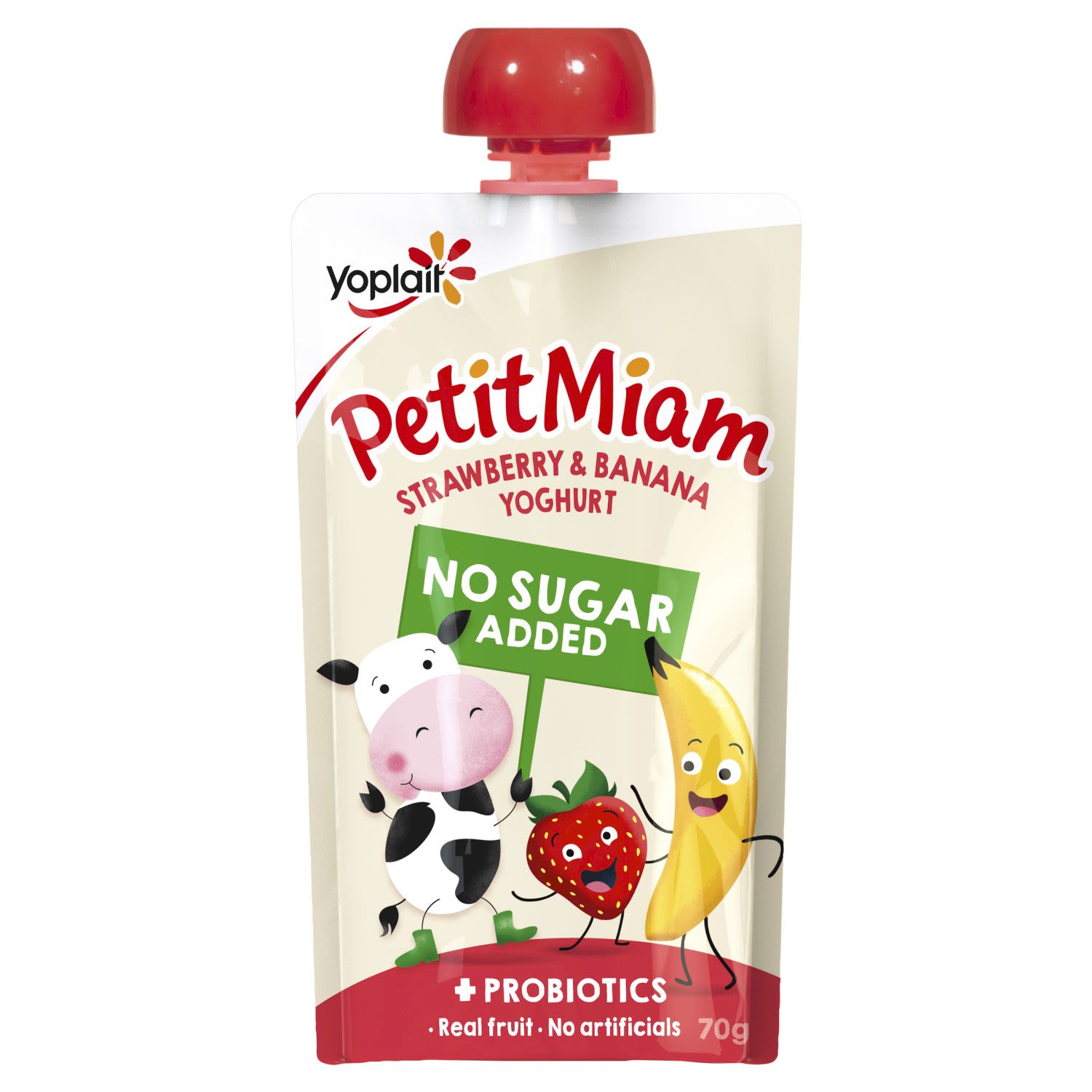 Yoplait Petit Miam No Added Sugar + Probiotics Strawberry & Banana Yoghurt, 70 Gram