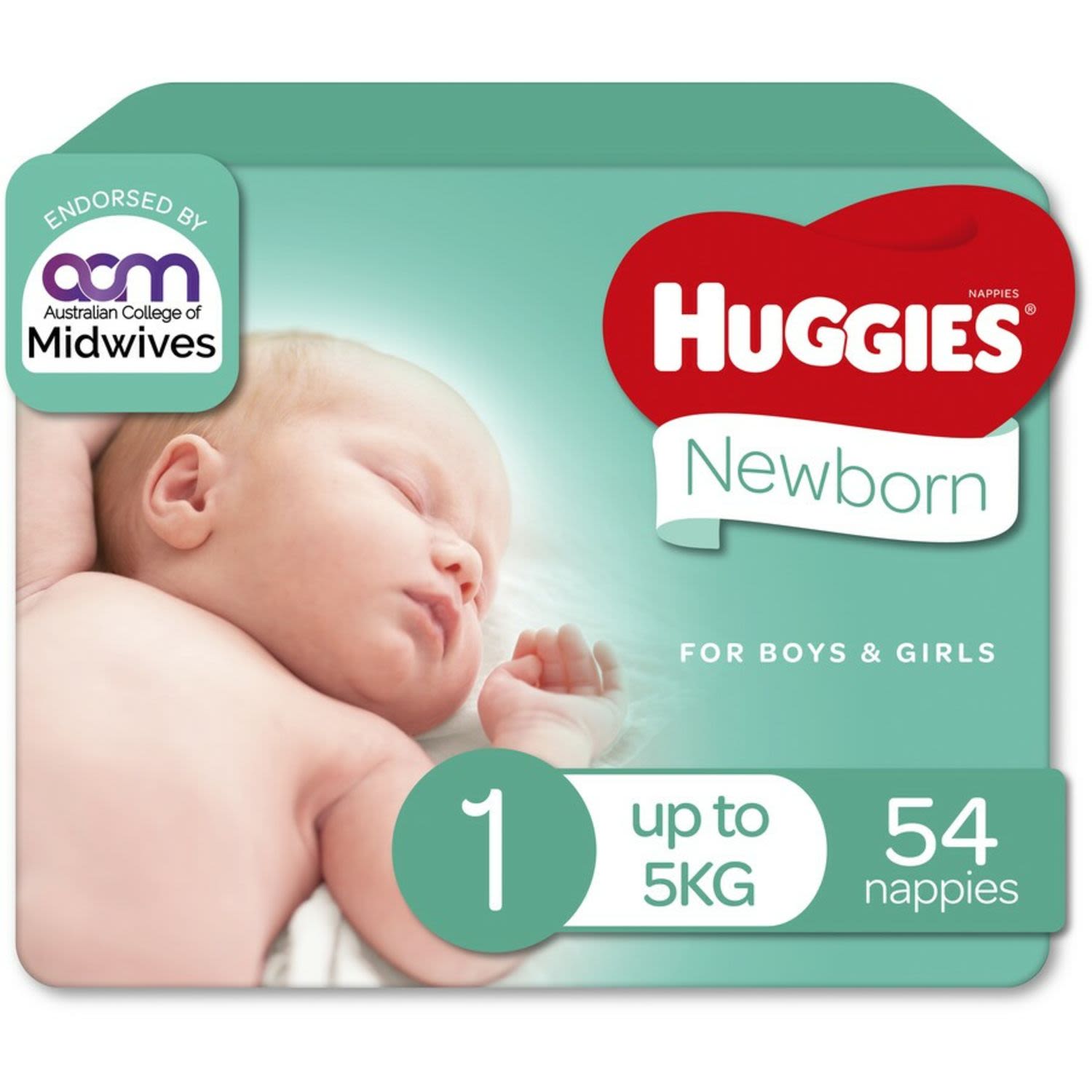 Huggies Newborn Nappies for Boys & Girls Size 1 (up to 5kg), 54 Each