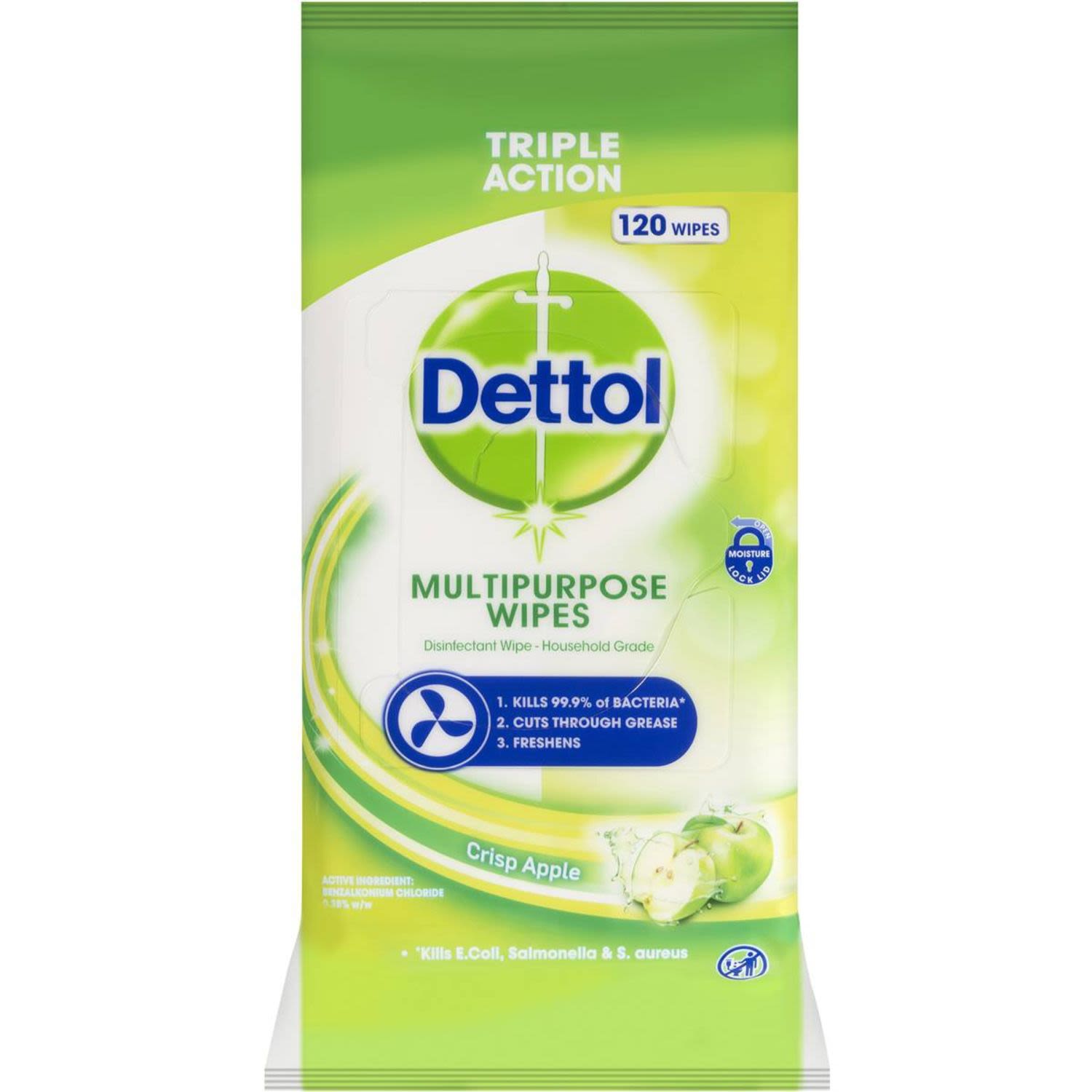 Dettol Antibacterial Disinfectant Cleaning Wipes Crisp Apple, 120 Each