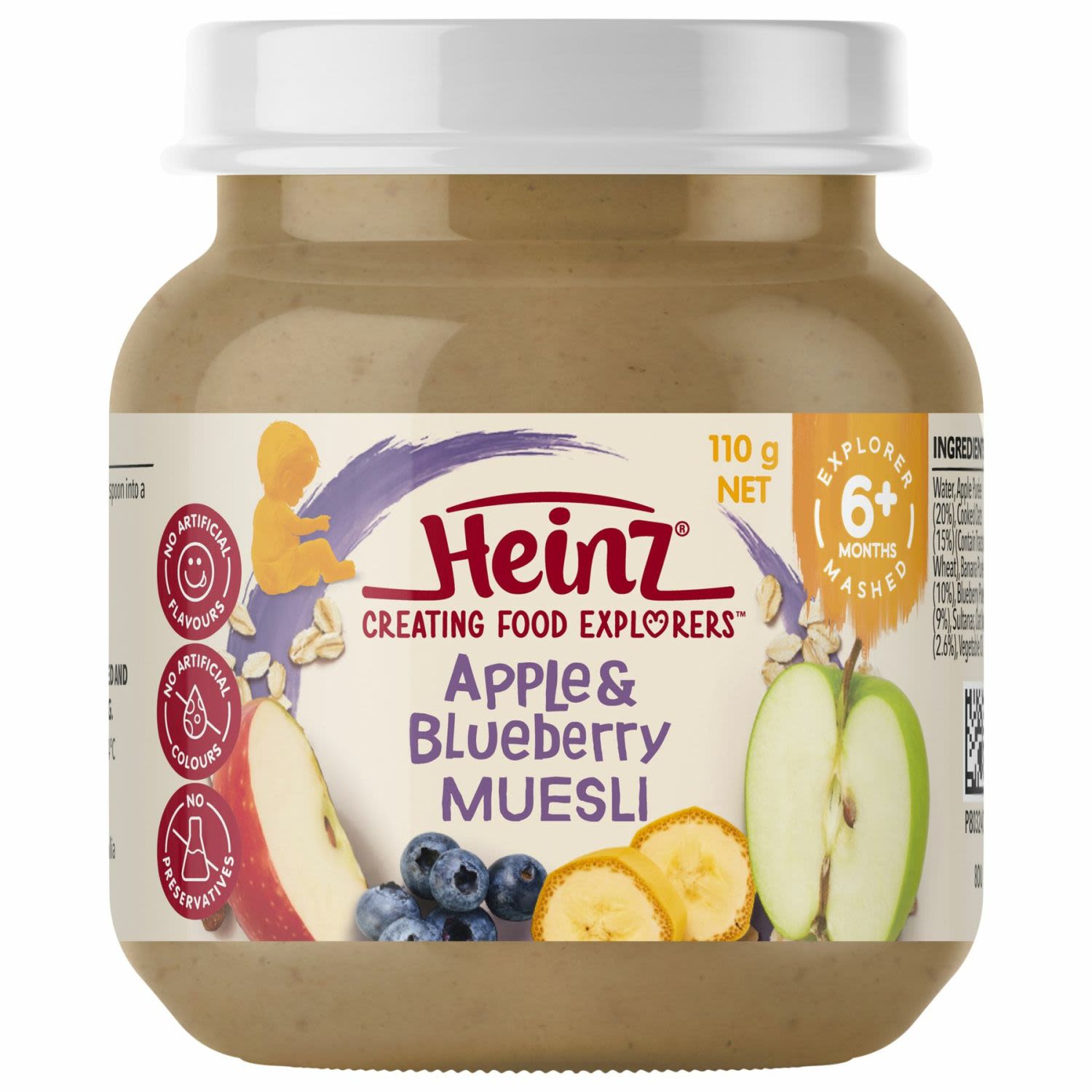 Heinz Apple & Blueberry Muesli Baby Food Jar 6+ months, 110 Gram
