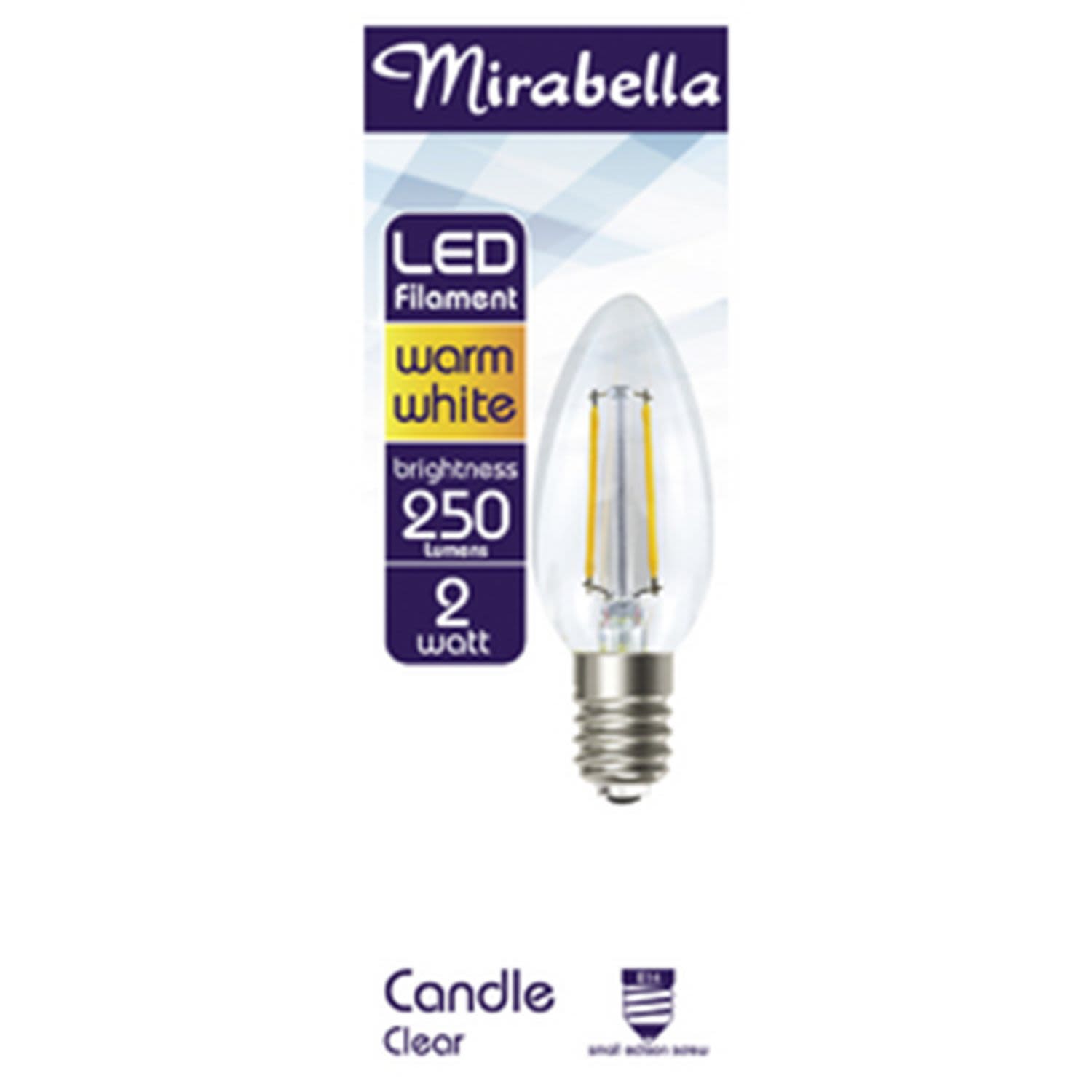Mirabella Globe LED Small Edison Screw Candle Clear 2 Watt 250 Lumens Warm White, 1 Each