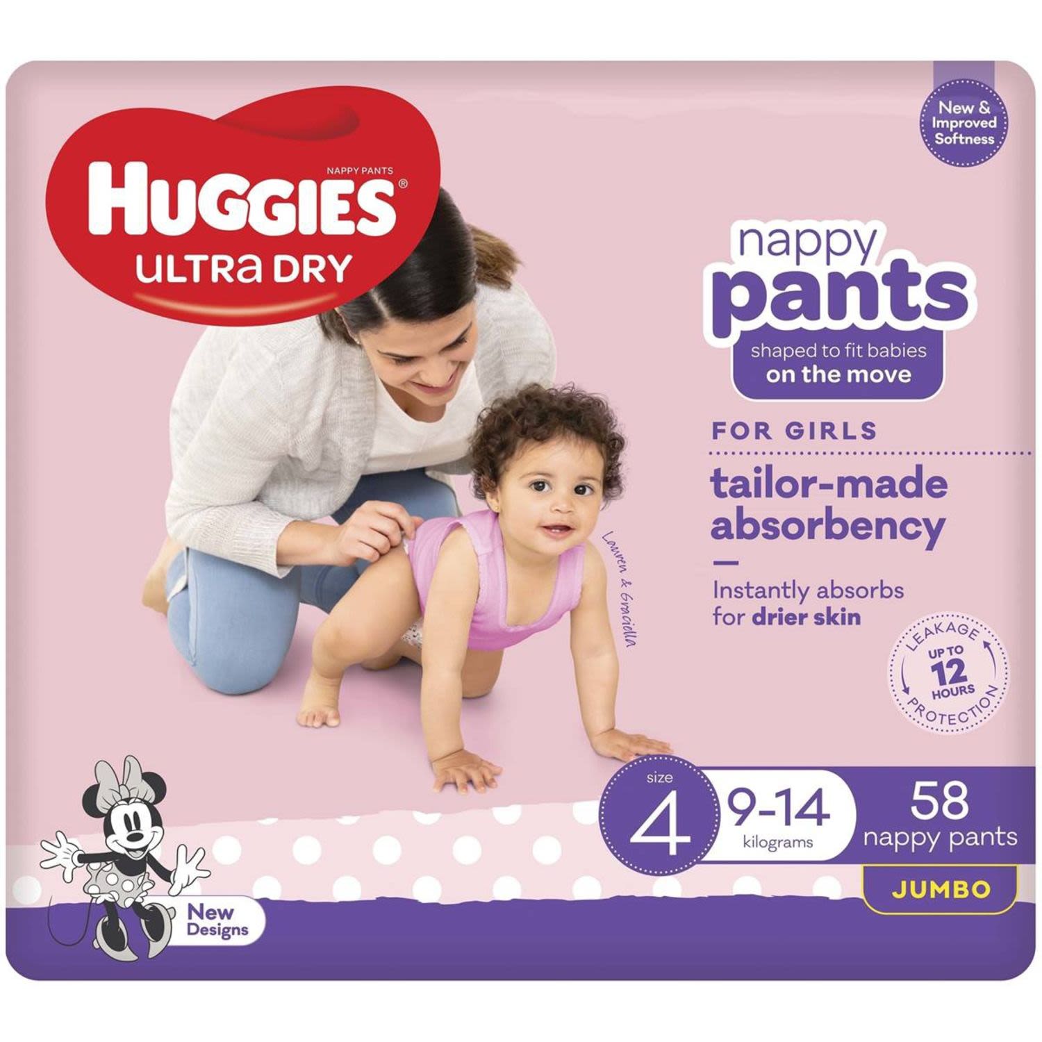 Huggies Ultra Dry Nappy Pants Size 4 Girls, 58 Each