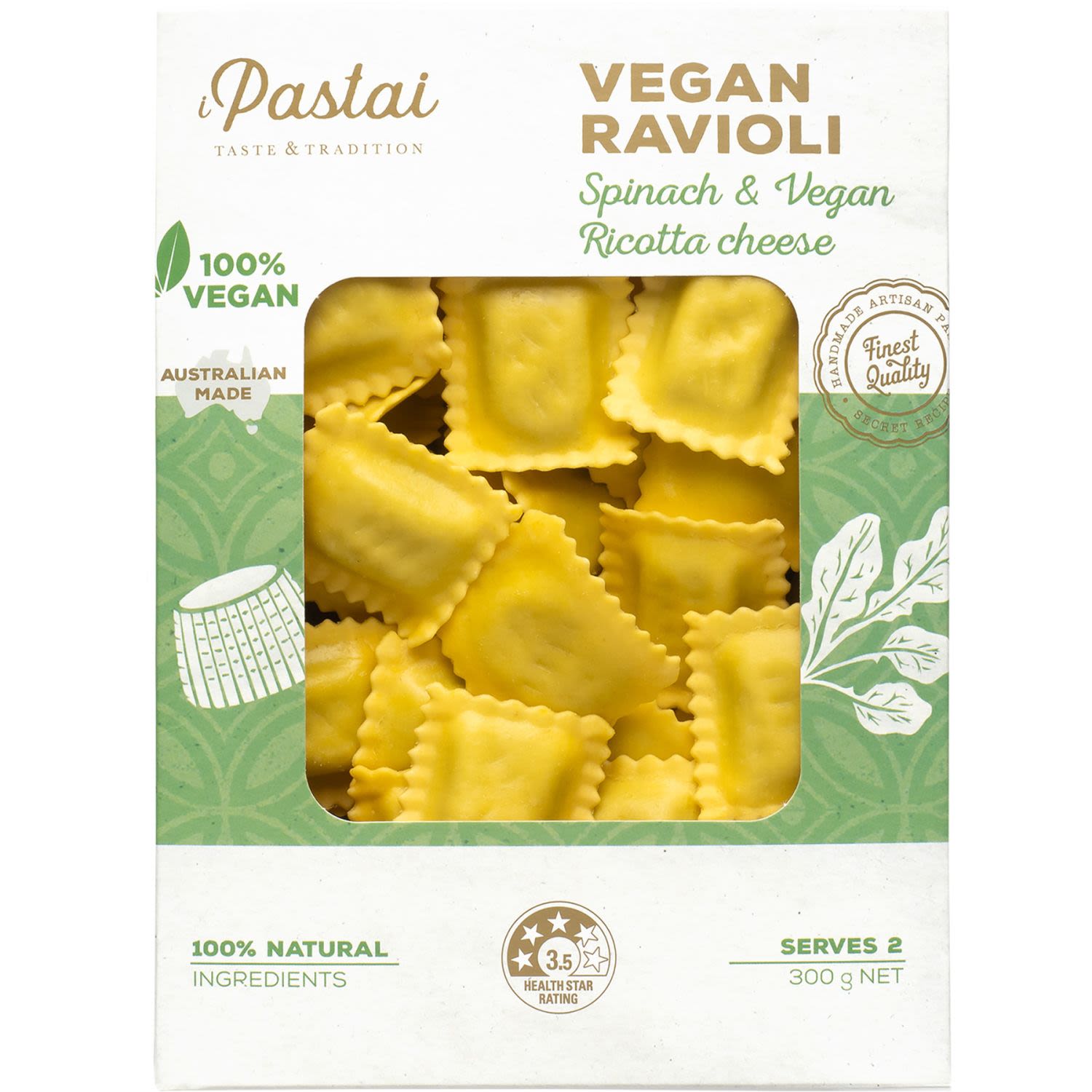 I Pastai Vegan Ravioli Spinach & Ricotta Cheese, 300 Gram