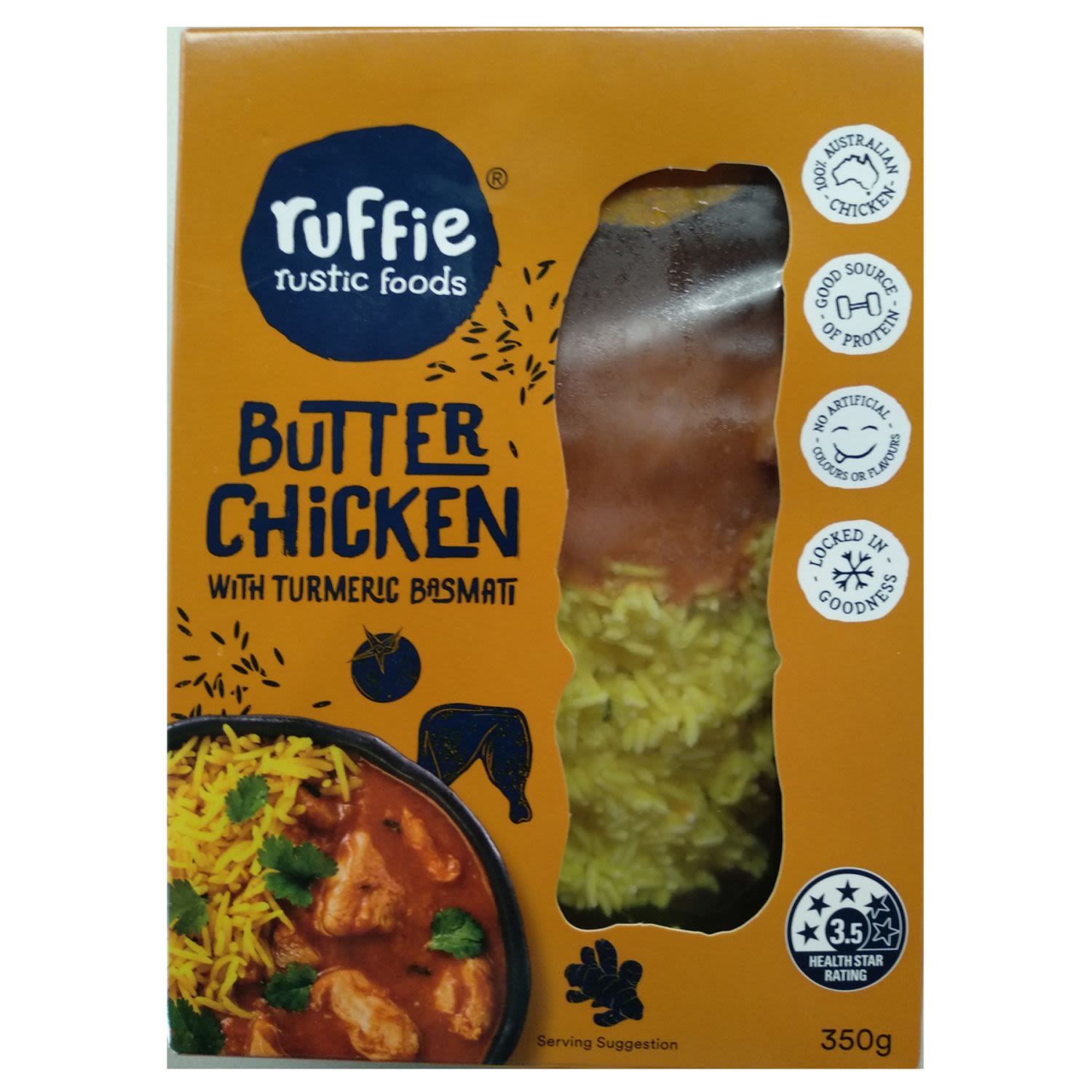 Ruffie Rustic Foods Butter Chicken With Tumeric Basmati Rice, 350 Gram