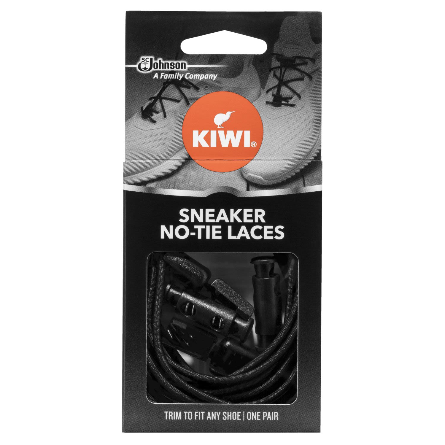 Kiwi Sneaker No Tie Laces Black, 1 Each