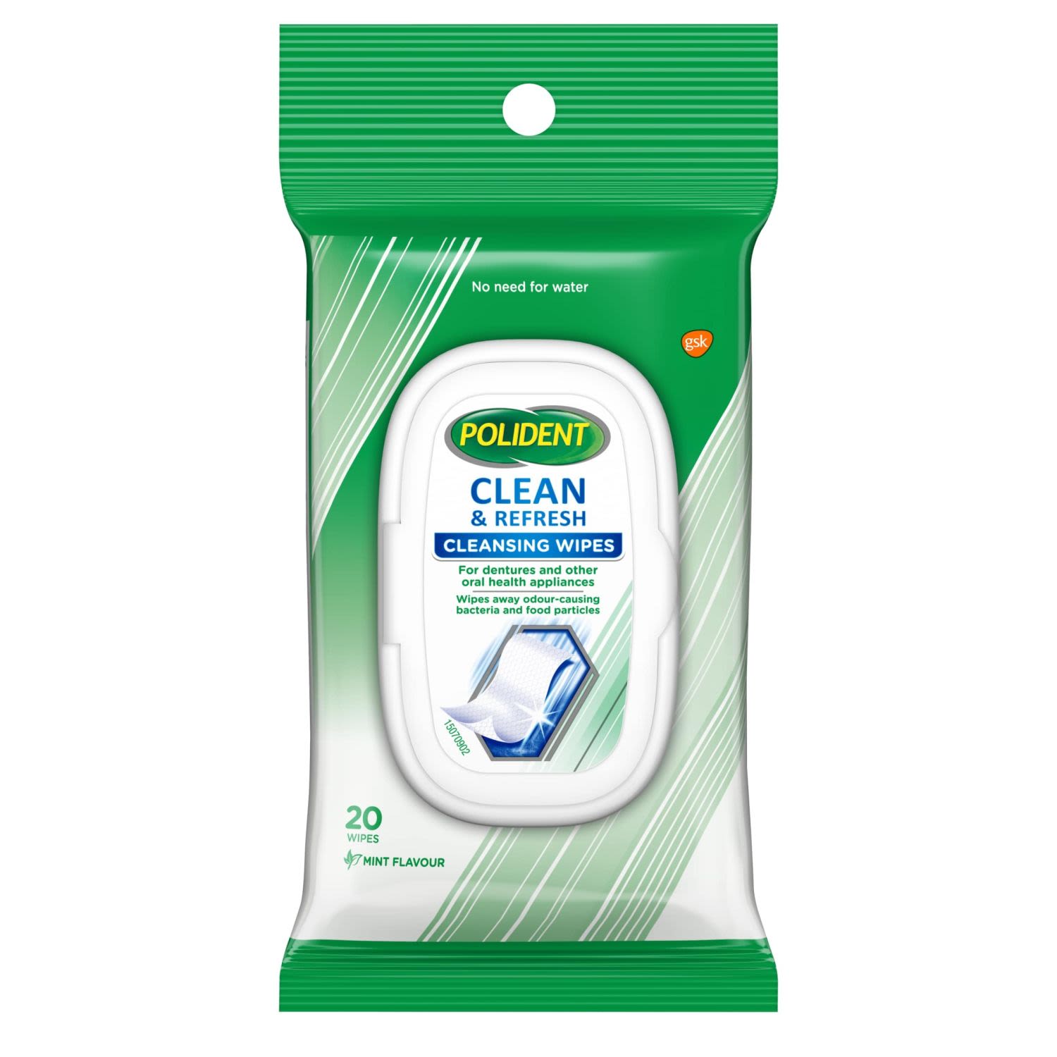 Polident Cleansing Wipes Mint, 20 Each