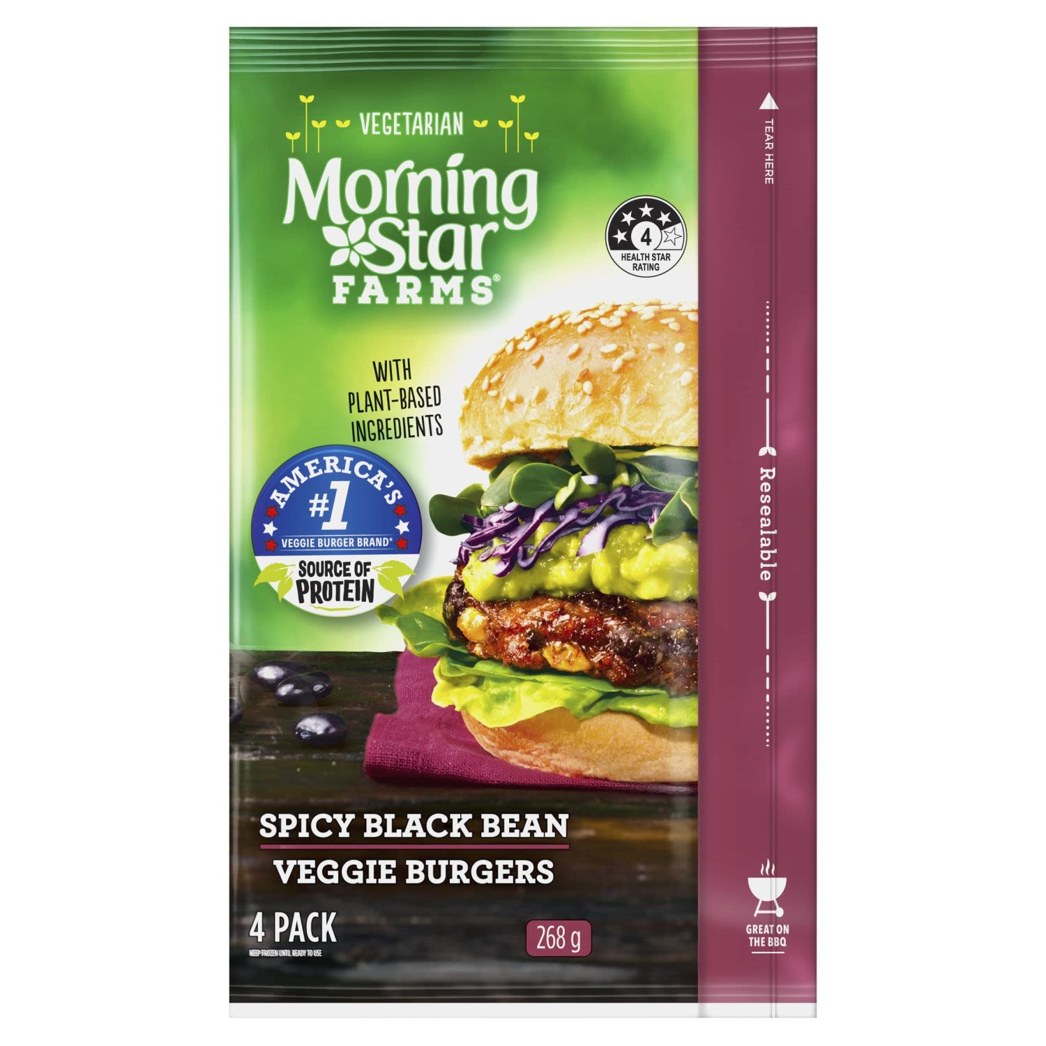 Morning Star Farms Spicy Black Bean Veggie Burgers, 4 Each