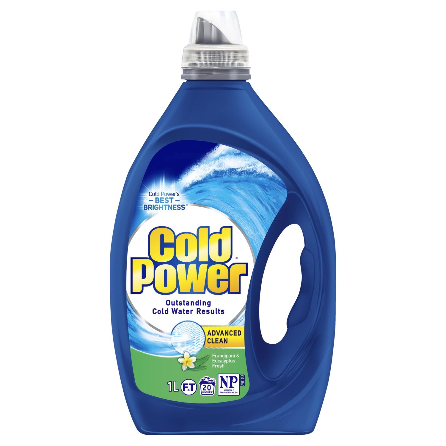 Cold Power Advanced Clean Laundry Detergent Liquid Frangipani & Eucalyptus, 1 Litre