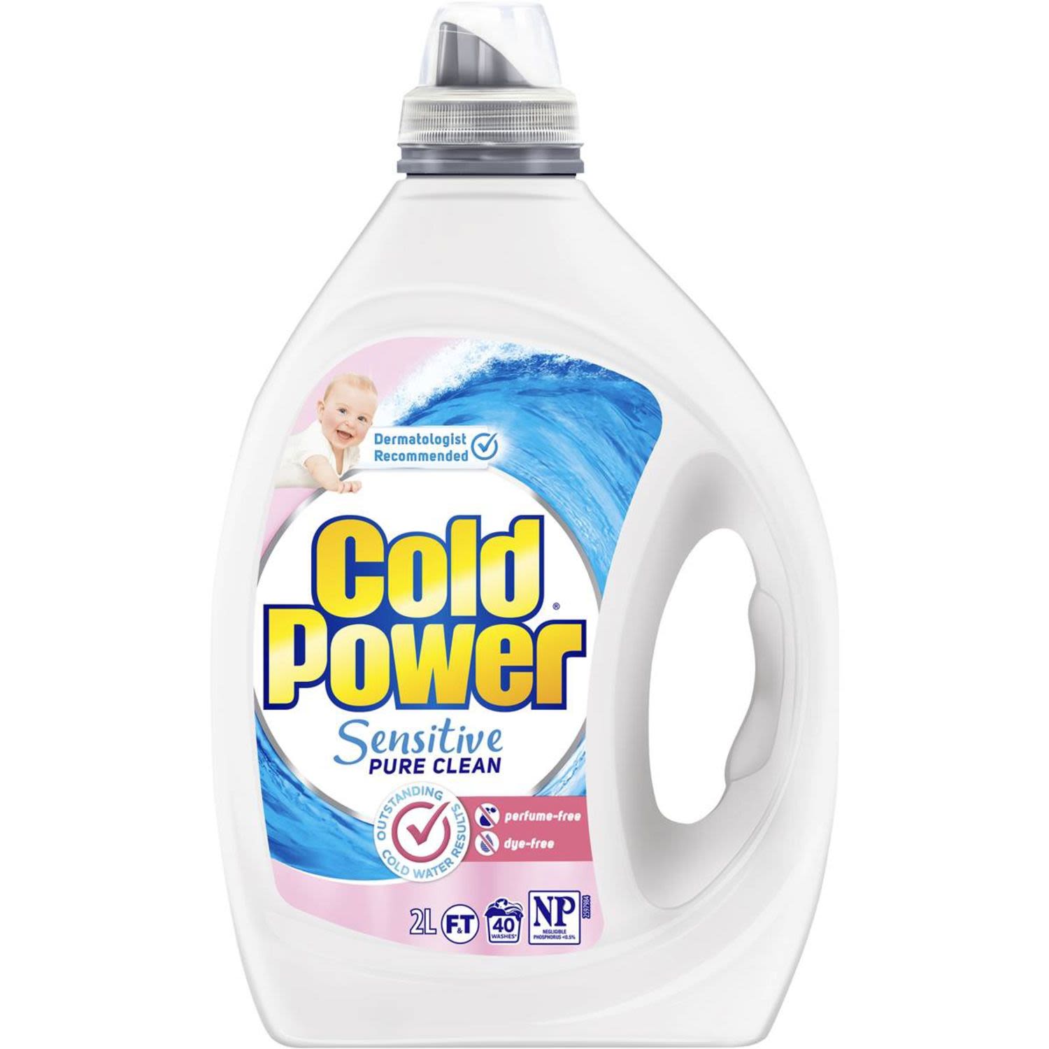 Cold Power Pure Clean Laundry Detergent Liquid for sensitive skin, 2 Litre